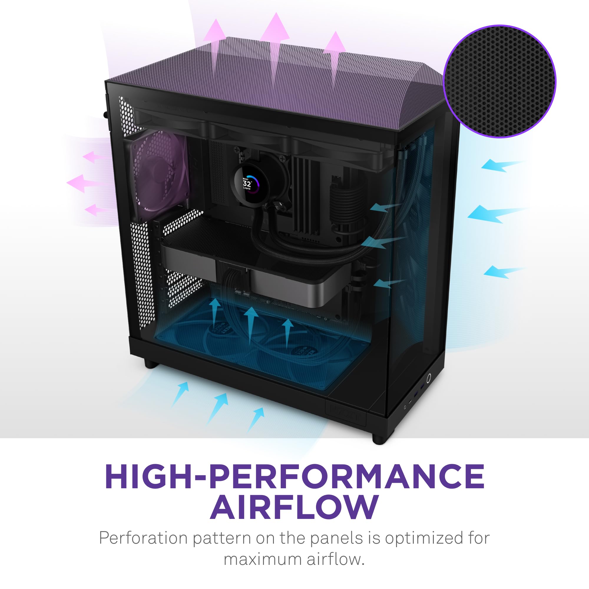 Nzxt H6 Flow | Cc-H61Fb-01 | Compact Dual-Chamber Mid-Tower Airflow Case | Panoramic Glass Panels | High-Performance Airflow Pan