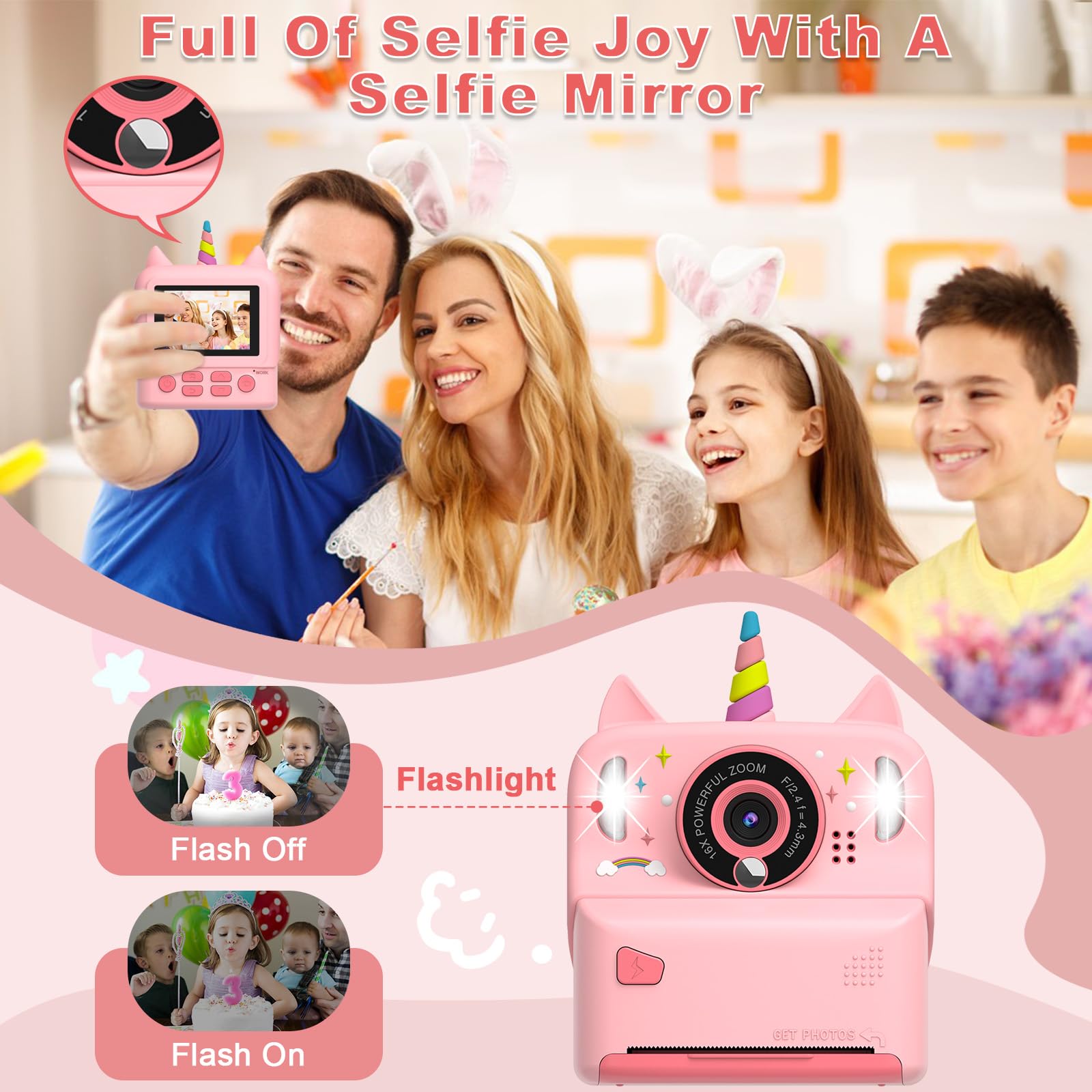 Instant Print Camera For Kids   Christmas Birthday Gift Toy For Girl Boy Age 3 9, Children Selfie Digital Cameras With Cartoon S