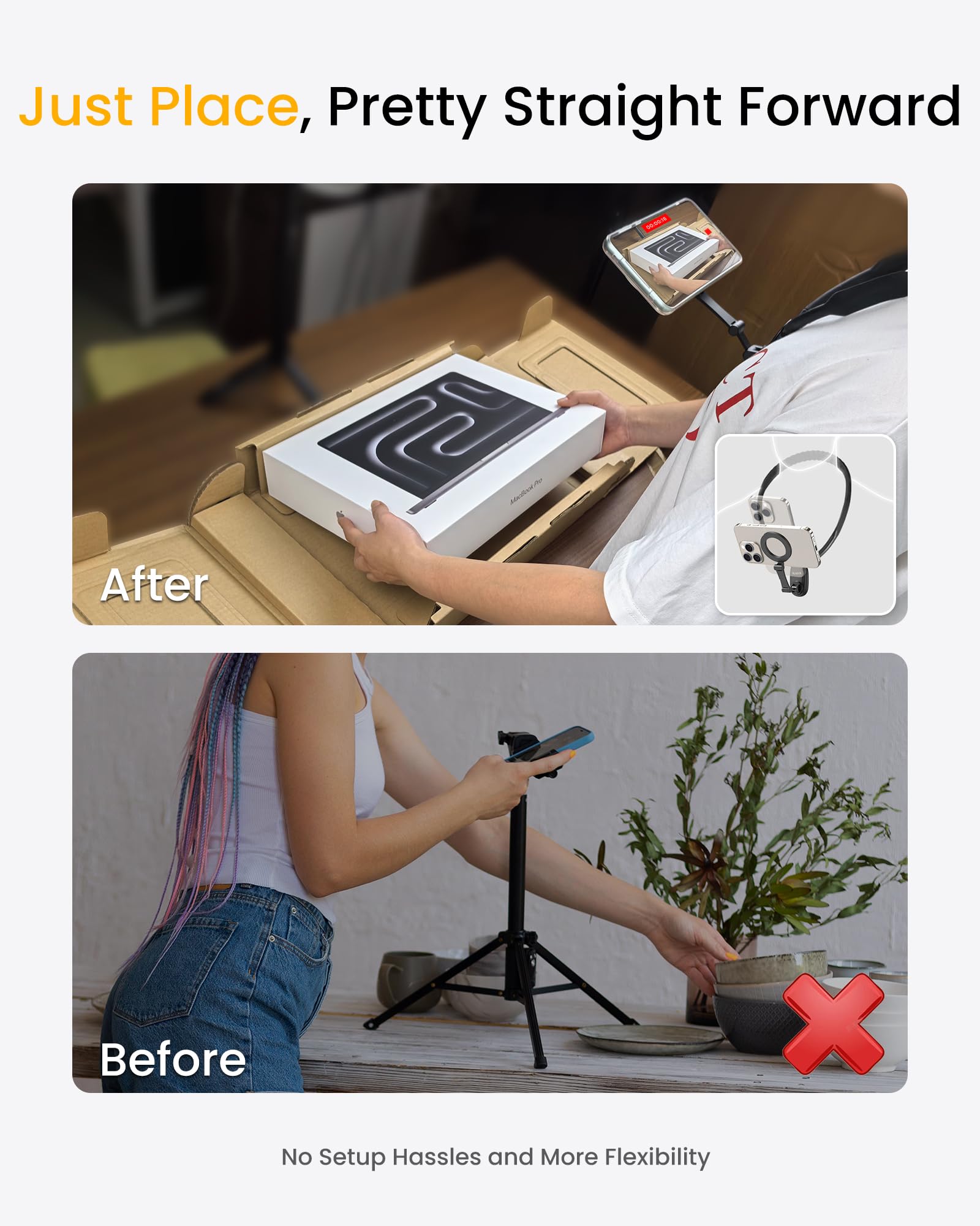 Magnetic Neck Phone Holder For Recording, Hands Free Pov/Vlog Video Filming, 4 In 1 Phone Chest Mount For Cooking/Riding/Indoor/