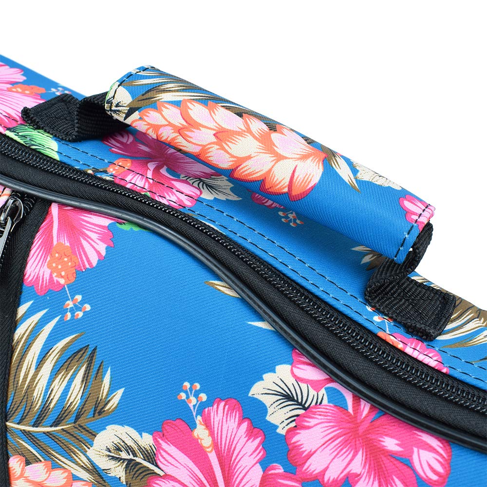Cloudmusic Ukulele Case Gig Bag Padded Backpack For Concert 23'' Inch(Concert, Hawaii Hibiscus And Palm In Light Blue)