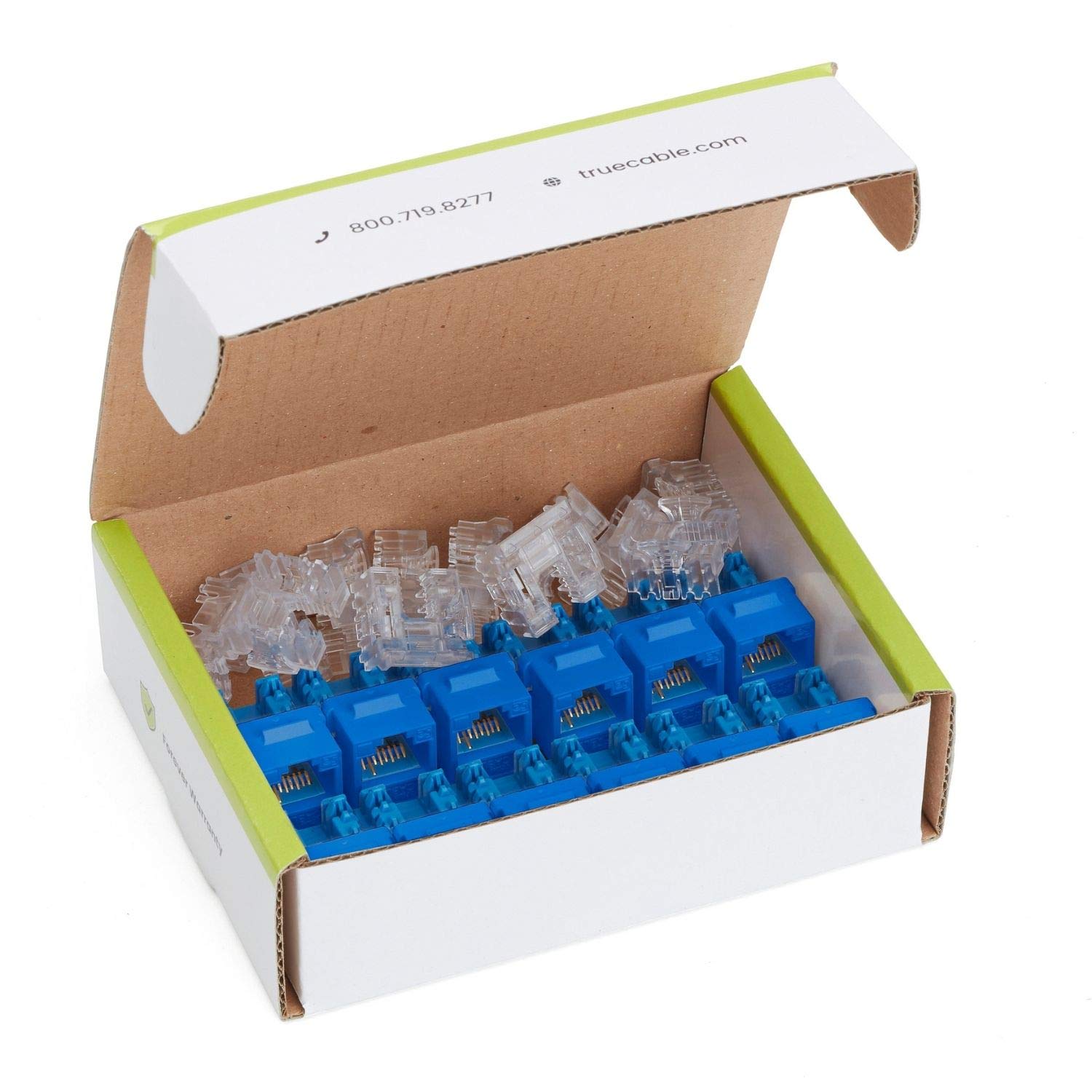 Truecable Cat6 Keystone Jack, Unshielded (Utp), 90 Degree Punch Down, Poe++ (4Ppoe) 100W, Ul Listed, Etl Verified, Ansi/Tia Certified, Modular Rj45 Female, Blue, 12 Pack