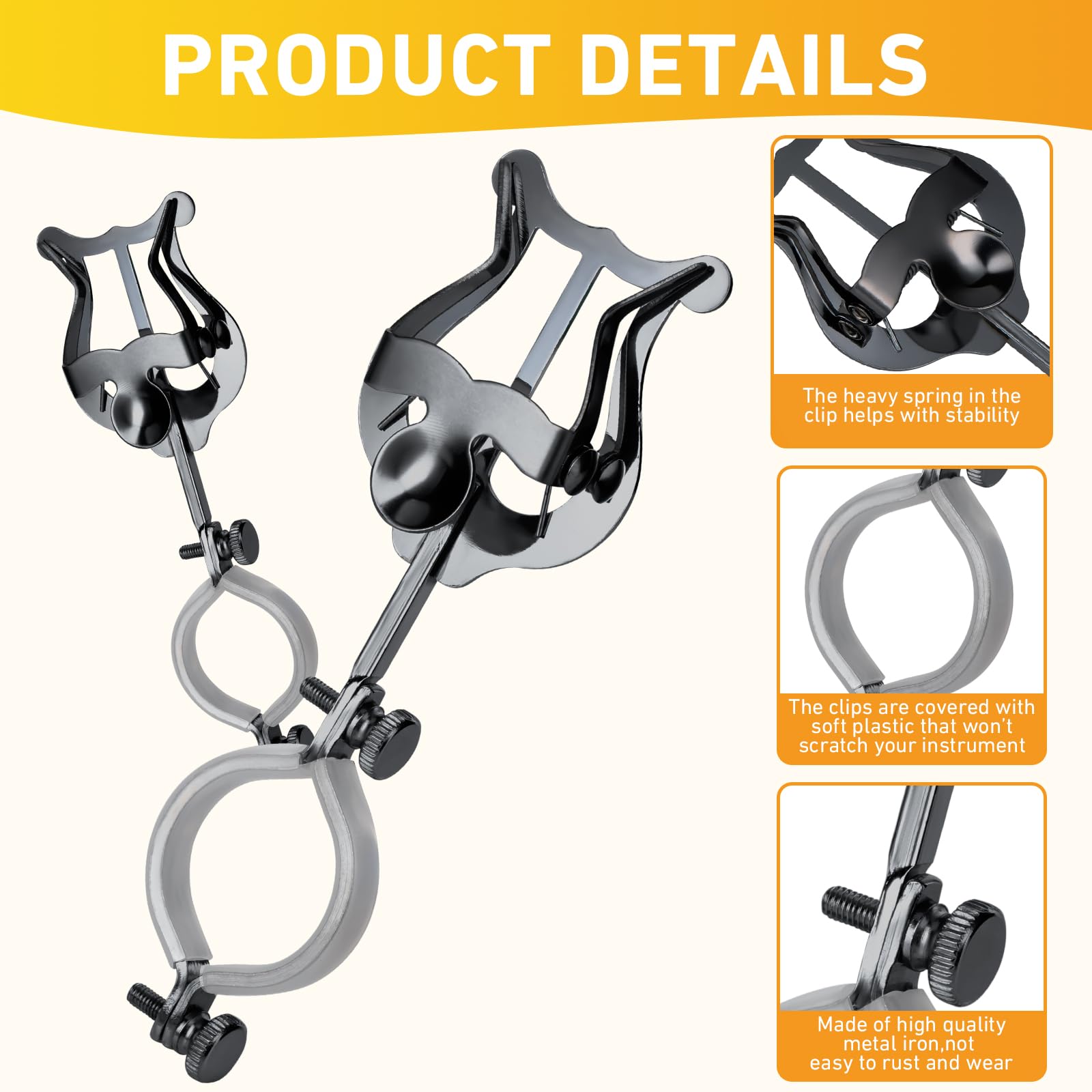 Clarinet Lyre,2 Pack Black Clarinet Lyre Holder For Marching Band,6.02Inch Clarinet Oboe Sheet Music Clip And Flip Folder,Genera