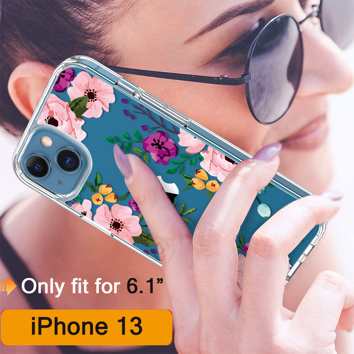 Giika For Iphone 13 Case With Screen Protector, Clear Full Body Protective Floral Girls Women Shockproof Hard Case With Tpu Bump