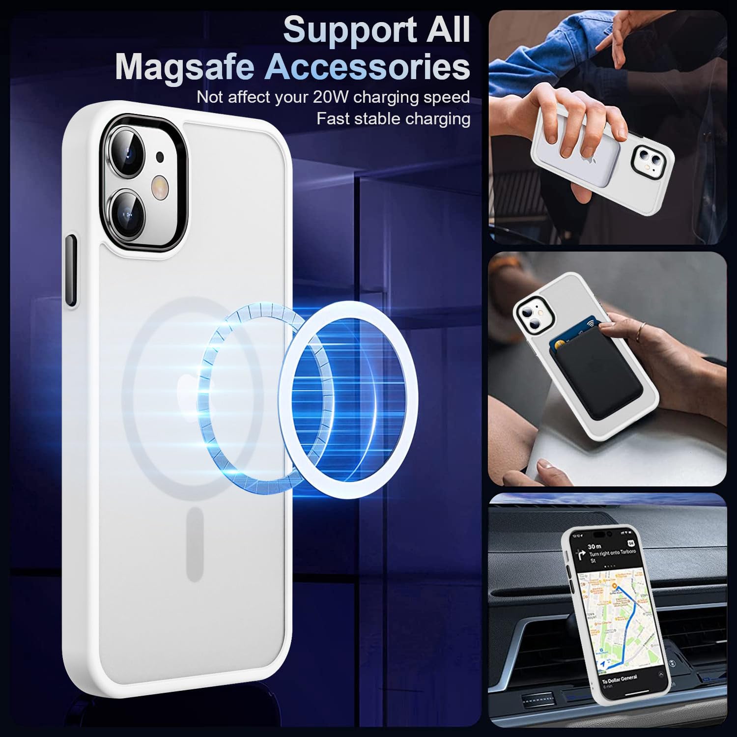 Mocca Strong Magnetic For Iphone 11 Case,[Compatible With Magsafe][Glass Screen Protector+Camera Lens Protector] Slim Thin Shock