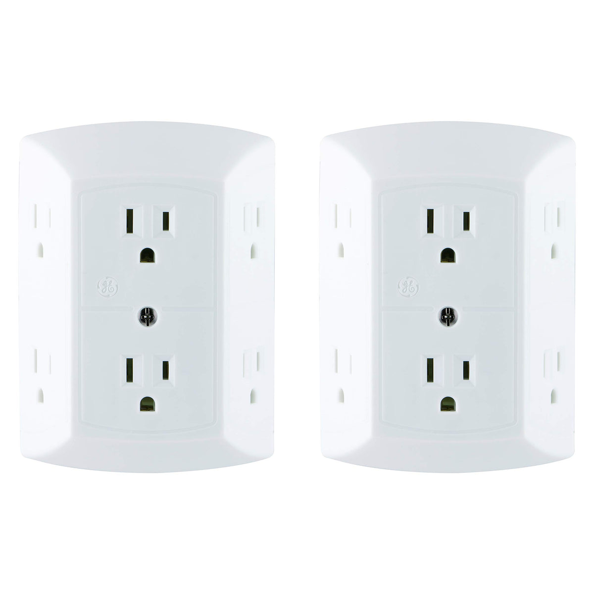Ge 6 Outlet Extender, 2 Pack, Grounded Wall Tap, Adapter Spaced Outlets, 3 Prong Outlet Splitter, Multiple Plug, Quick And Easy