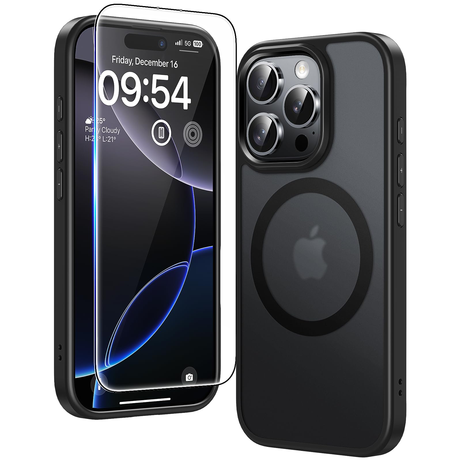 Tauri 3 In 1 For Iphone 16 Pro Max Case, [Compatible With Magsafe] With 2X Screen Protectors, Slim Translucent Matte Magnetic Ph