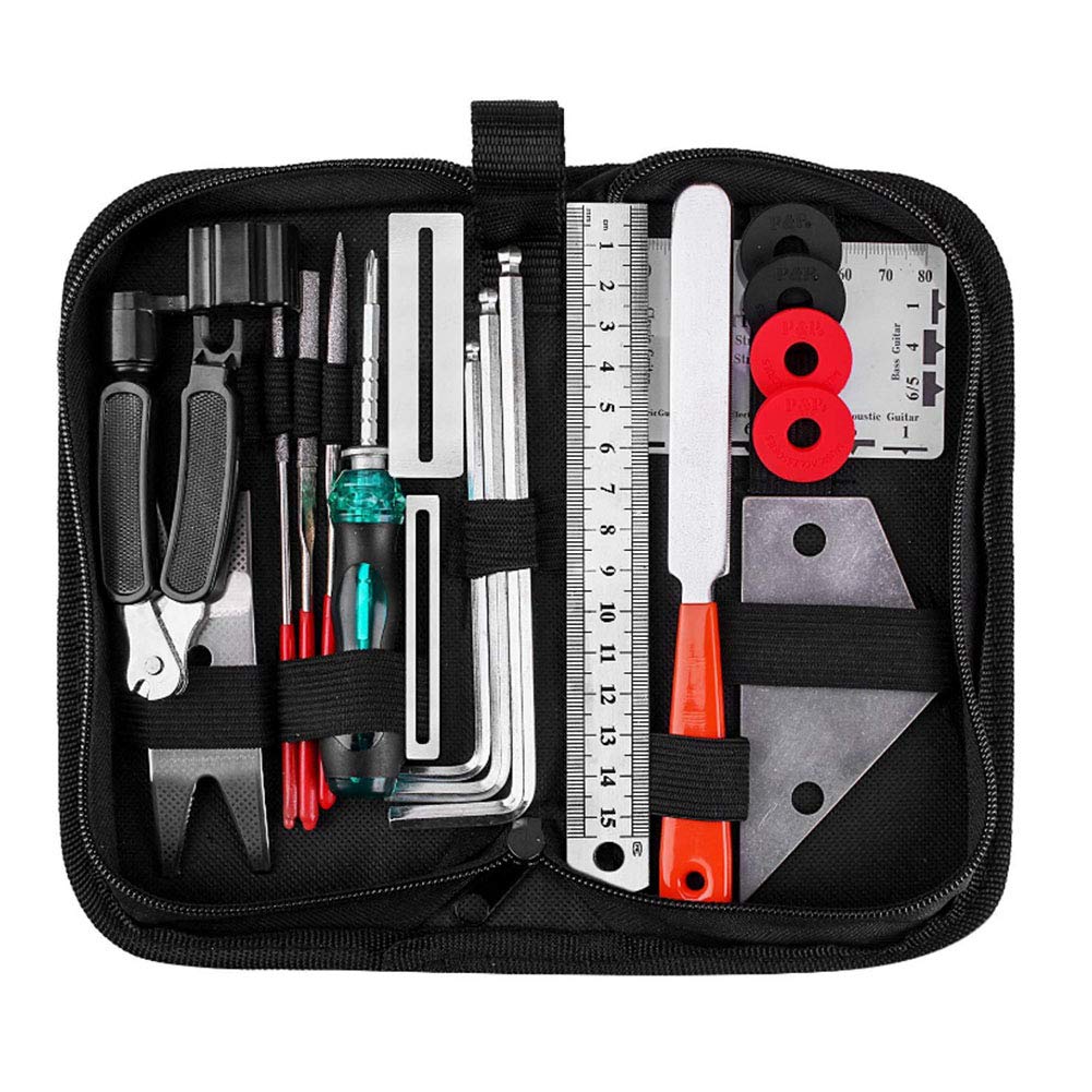Guitar Repair Maintenance Tool Kit,Full Set Musicians Guitar Care Kit 3 In 1 String Winder Leveling Ruler Fret Sanding File With Bag For Guitar Ukulele Bass