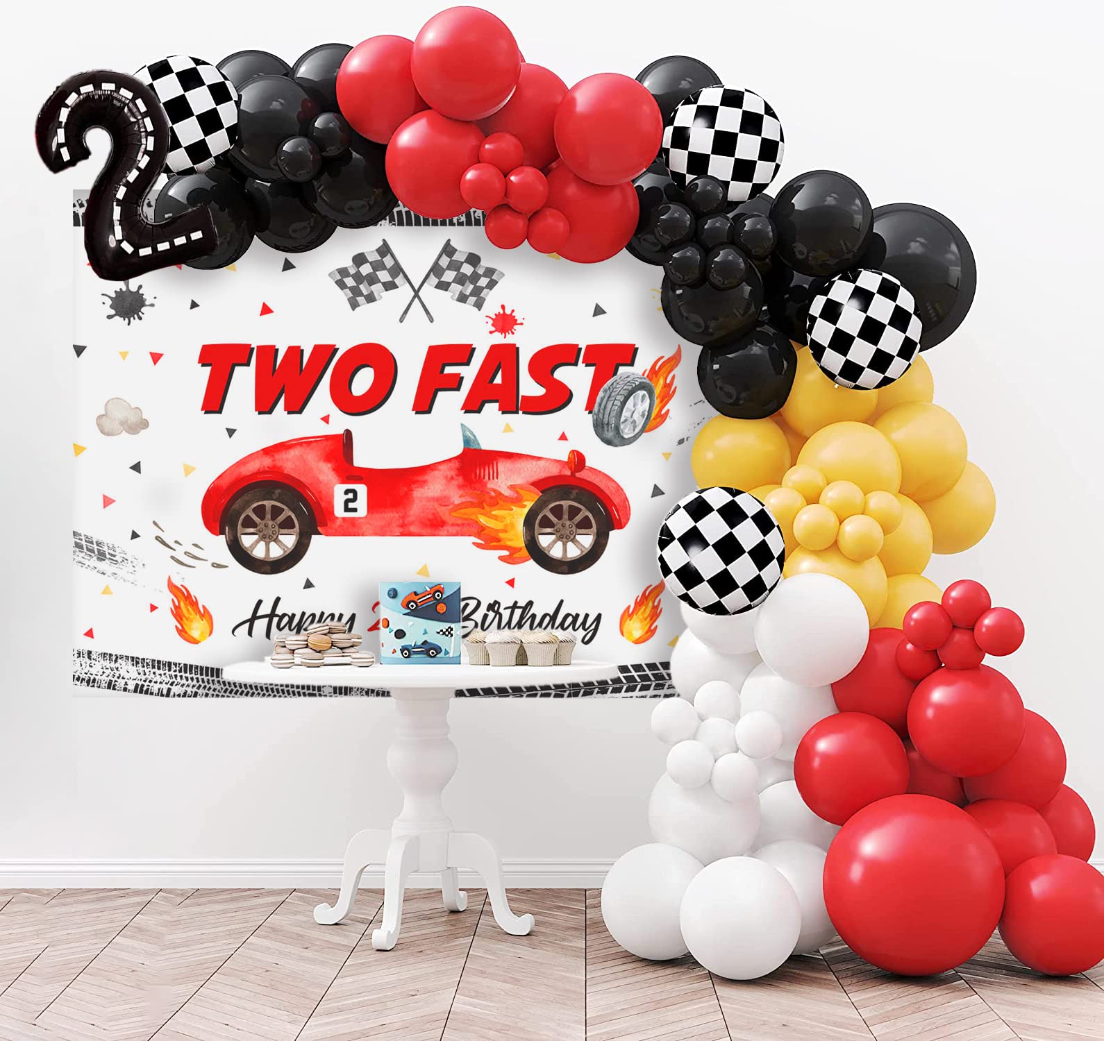 Mocsicka Two Fast Birthday Backdrop Race Car Theme Happy 2Nd Birthday Photo Background Two Fast Birthday Decorations Photography