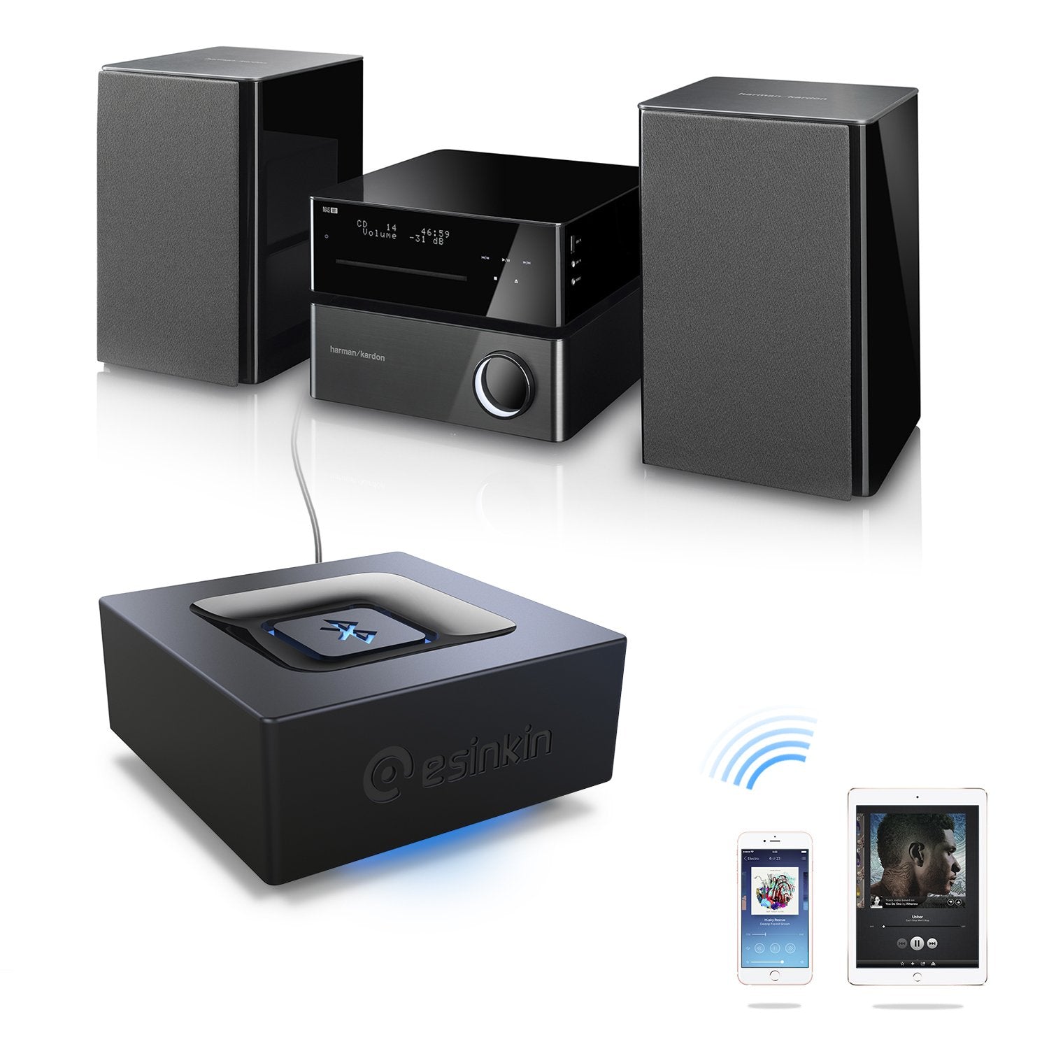 Esinkin Bluetooth Audio Adapter For Music Streaming Sound System, Wireless Audio Adapter Works With Smartphones And Tablets, Wir