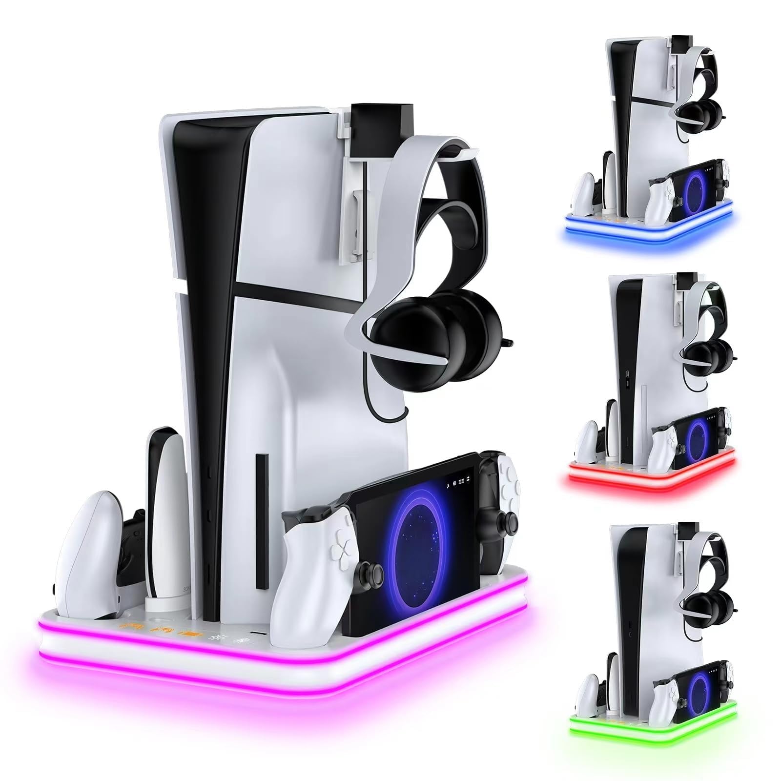 Charger Dock Compatible with PS Portal and PS5, PS5 Stand and Cooling Station with RGB LED Charging Dock, Edge Controller and He