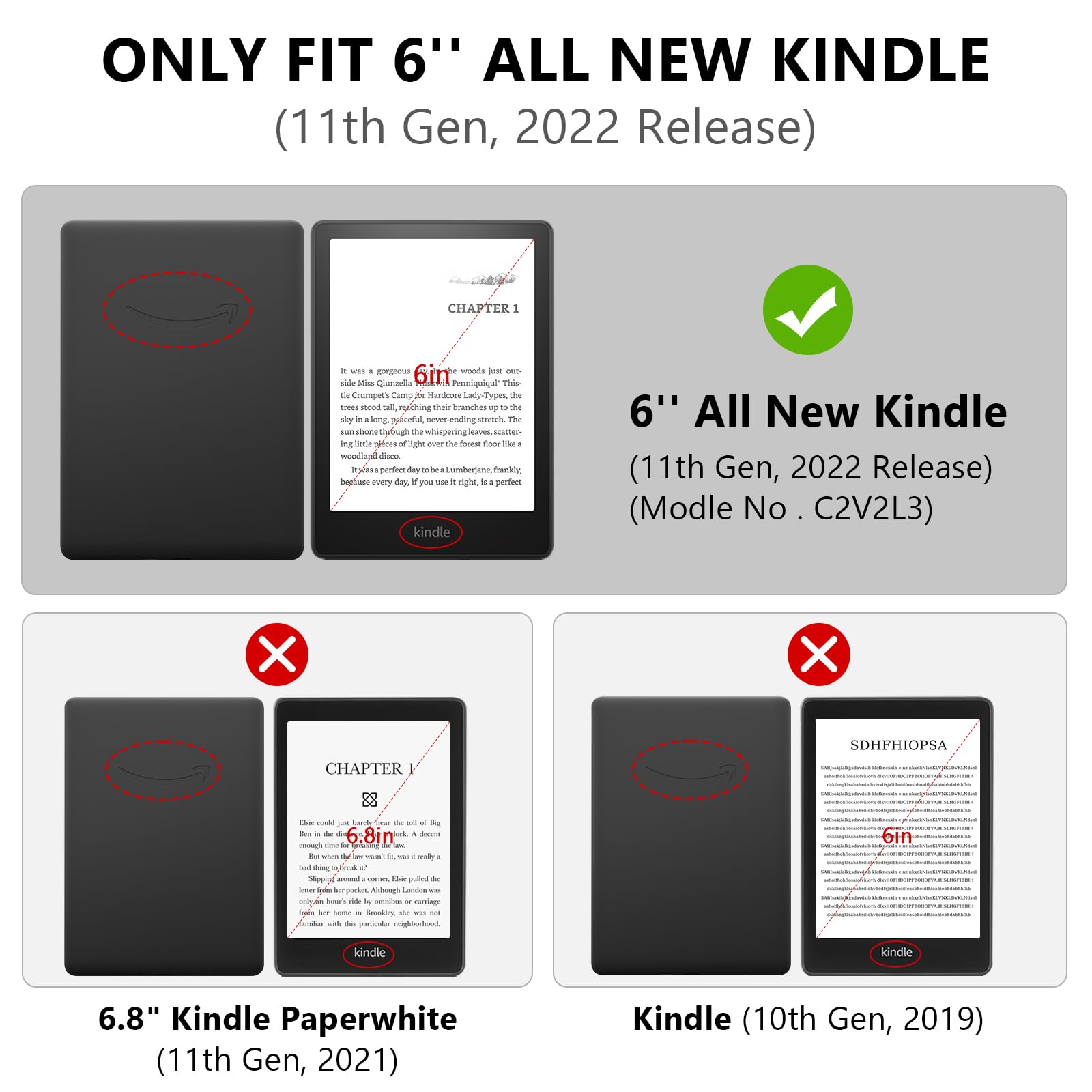 Fuwang Case For Kindle 6 Inch 11Th Generation 2022 Release Only   Ultra Slim Lightweight Premium Pu Leather Folio Cover With Aut