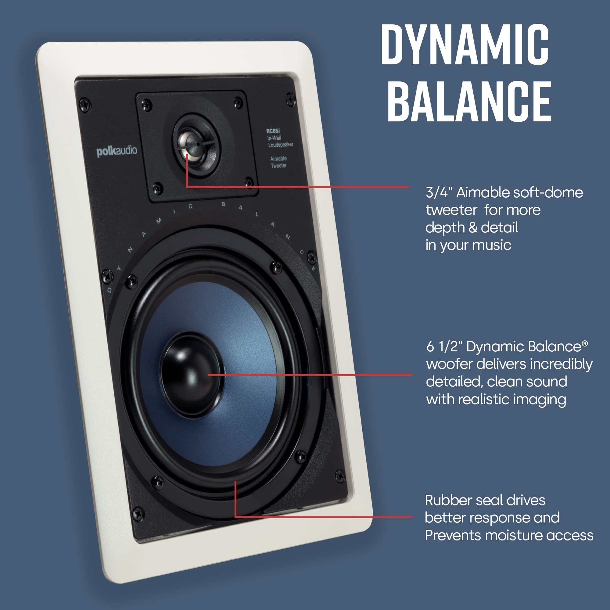 Polk Audio Rc65I 2-Way Premium In-Wall 6.5 Speakers, Pair Of 2 Perfect For Damp And Humid Indoor/Outdoor Placement - Bath, Kitch