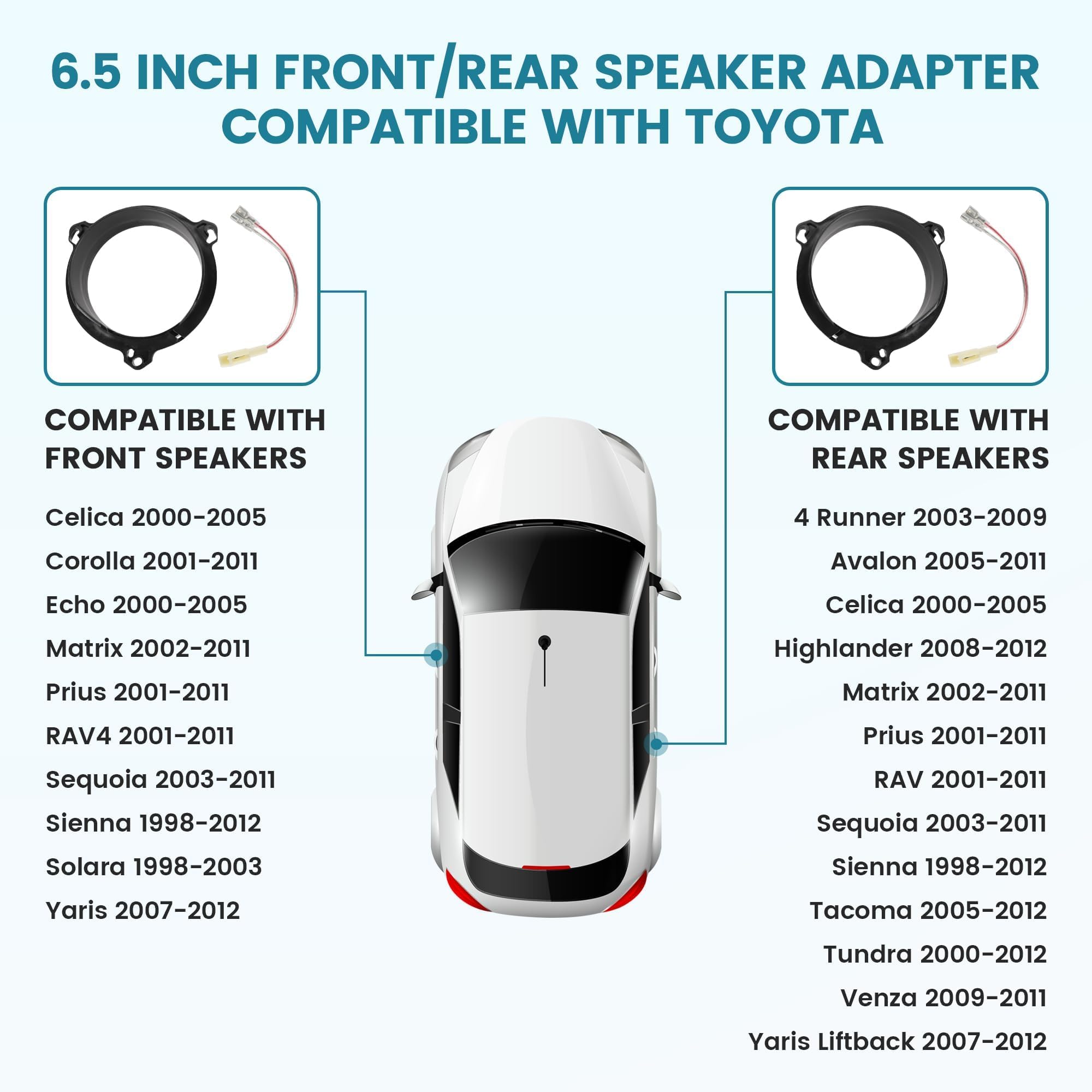 Nuith Door Speakers Adapter With Speaker Wiring Harness Fit For Select 1998 2015 Toyota 4 Runner/Rav4/ Corolla, Scion 2004 2014