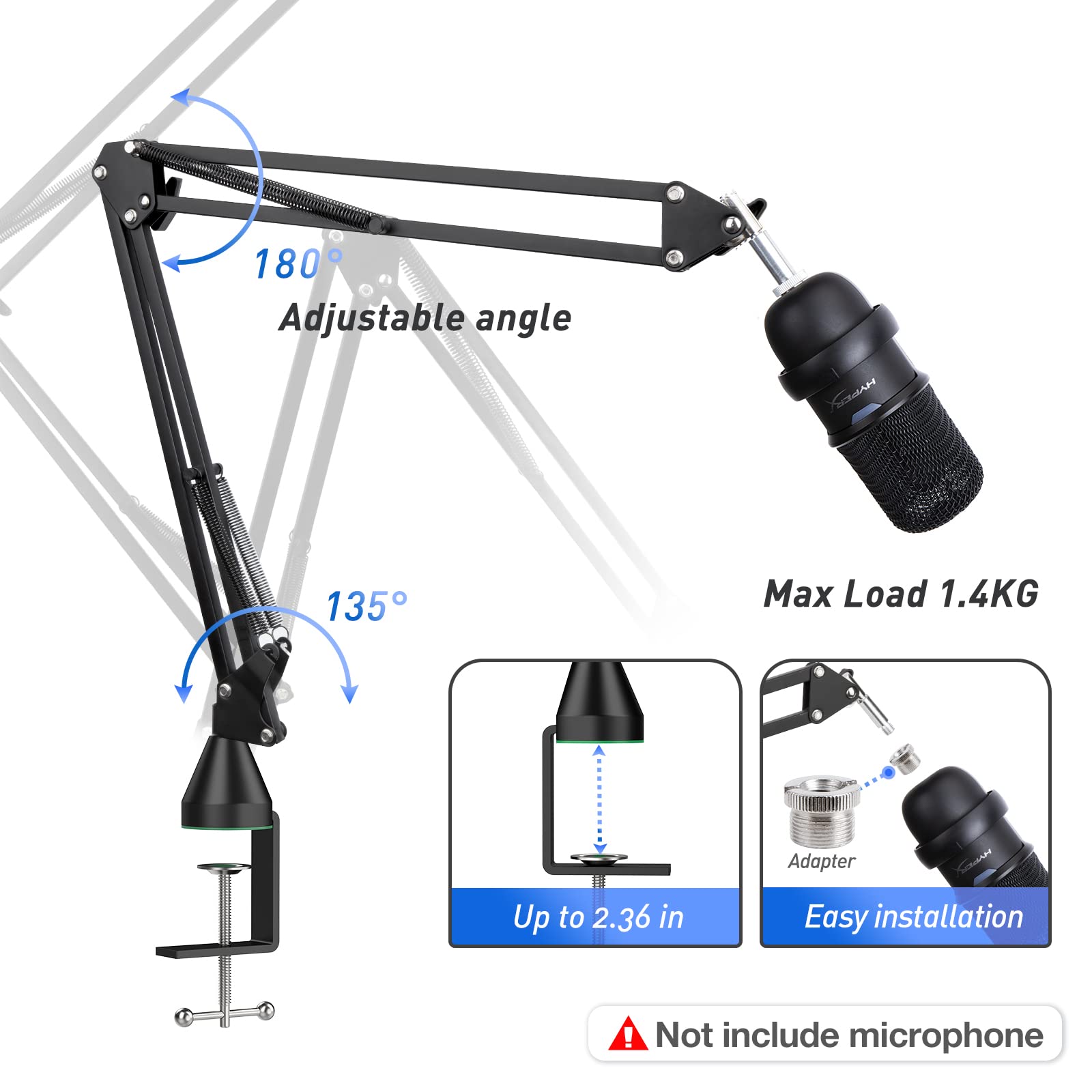 Solocast Boom Arm For Hyperx, Microphone Stand For Hyperx Solocast White   Mic Arm Upgrade C Desk Clamp, 2 Cable Ties, Mic Cover