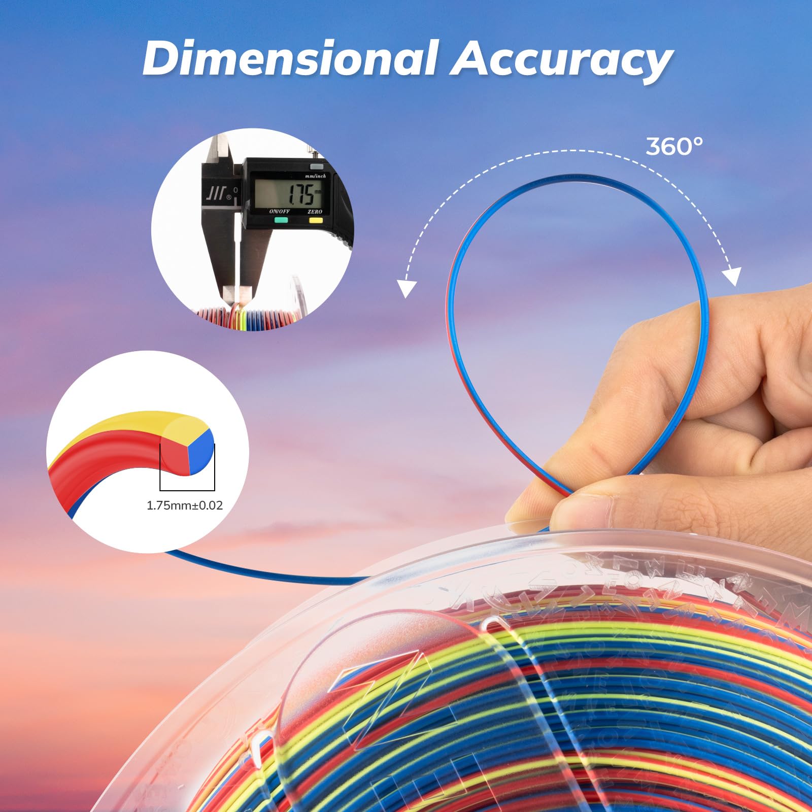 Amolen Silk Pla 3D Printer Filament, Shiny Multicolor Rainbow Twilight Pla Filament 1.75Mm, Fast Color Change Pla 3D Printing Fi