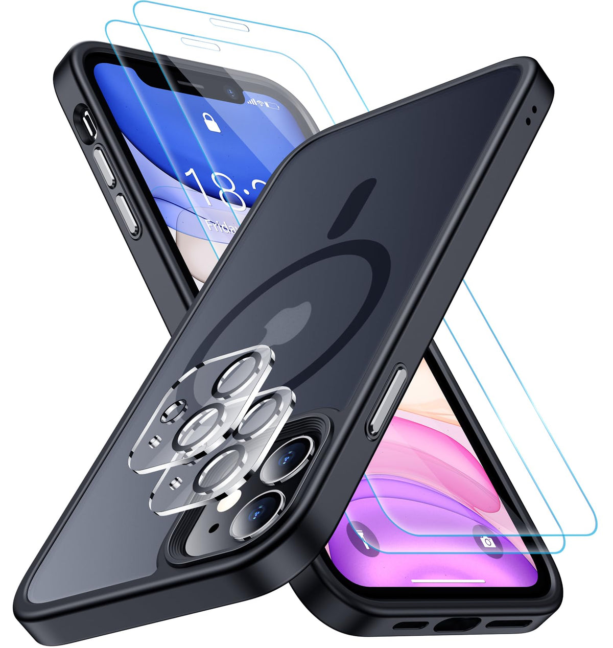 Spidercase Magnetic For Iphone 11 Case, [Military Drop Protection] [2 Pcs Glass Screen Protector & Camera Lens Protector] Transl