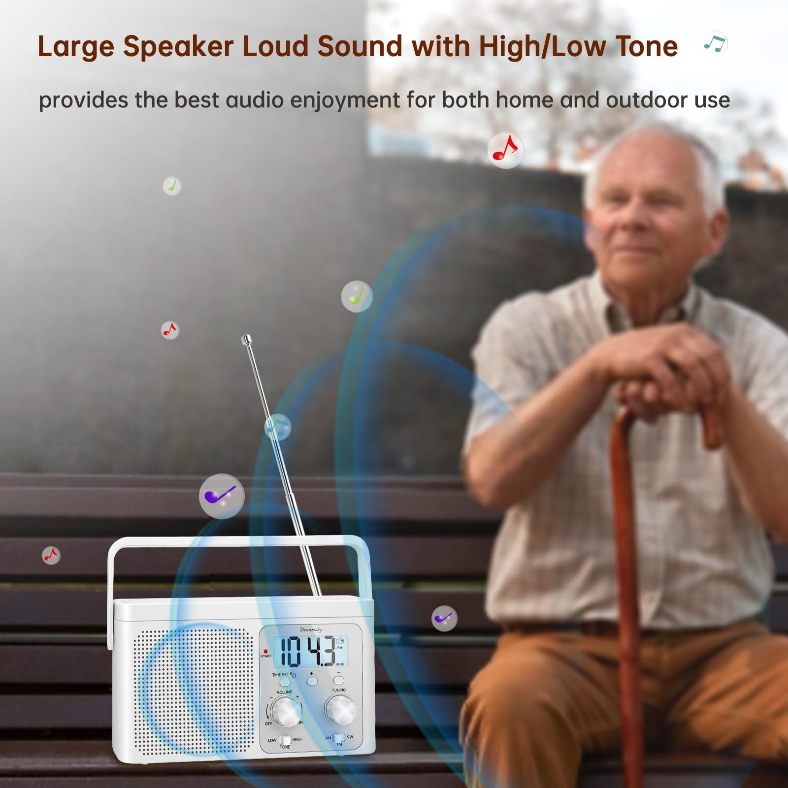 Dreamsky Am Fm Radio Portable   Shortwave Radio Battery Powered Or Plug In Wall For Home Outdoor, Strong Reception, Large Dial E