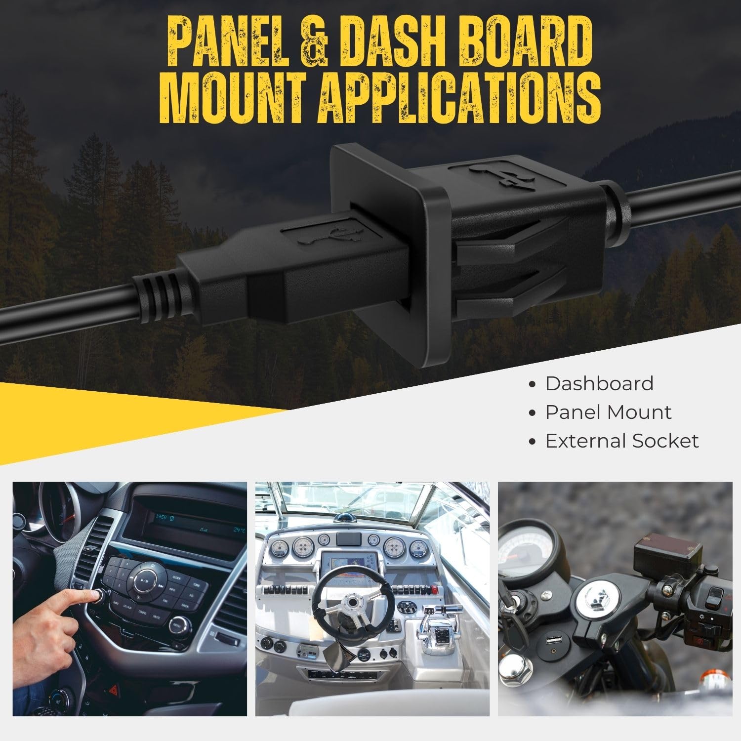 Tnp Usb 3.0 Flush Mount Cable W/Buckle (Square) Dashboard Panel Dash Mount 1 Port Usb Socket Plug Jack Connector Extension Wire