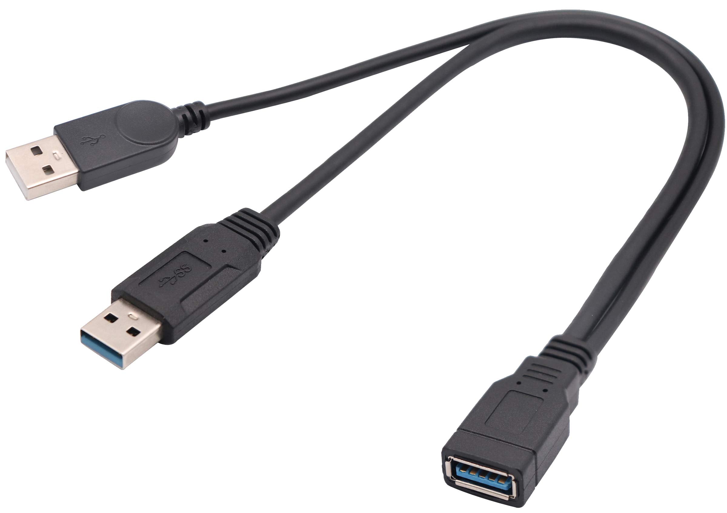 AAOTOKK USB A 3.0 Y Splitter Cable, USB 3.0 A Female to Dual USB 3.0 A Male + USB 2.0 A Male Extra Power Charging & Data Transfe