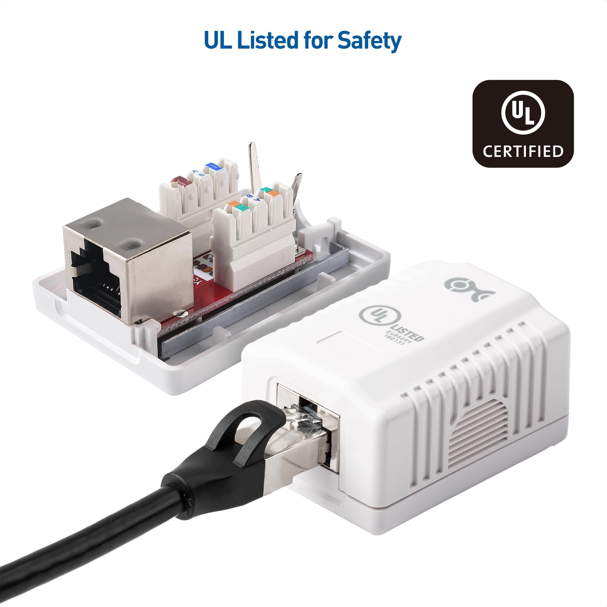 [UL Listed] Cable Matters 5 Pack Shielded Cat6A Surface Mount Box (Shielded Ethernet Surface Mount Box, Shielded Cat6 Wall Mount Box) in White