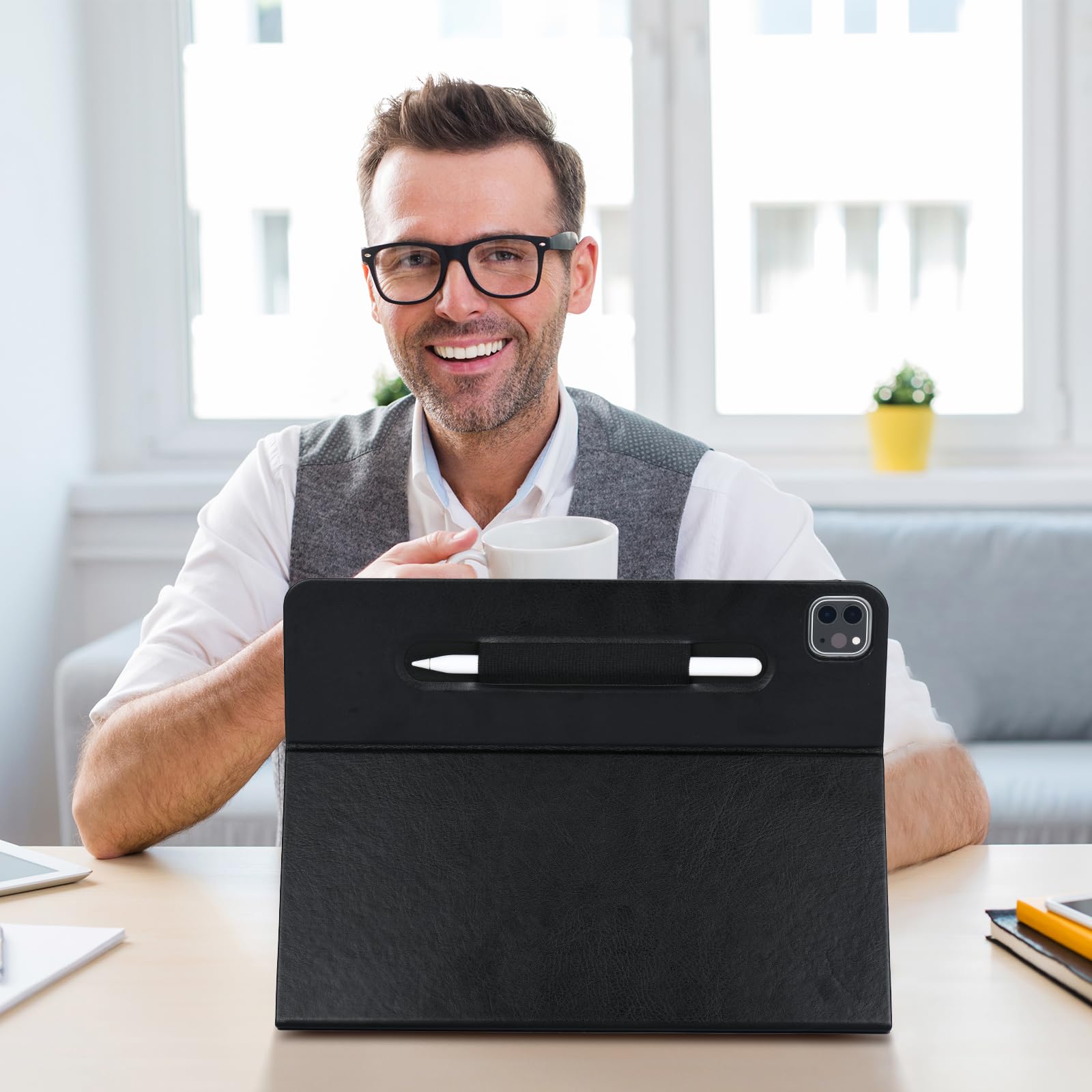 Hfcoupe For 2024 Ipad Air 13 Inch Case M2, Book Style Ipad 12.9 Pro Cases 6Th/5Th Gen With Elastic Pencil Holder, Magnetic Closu