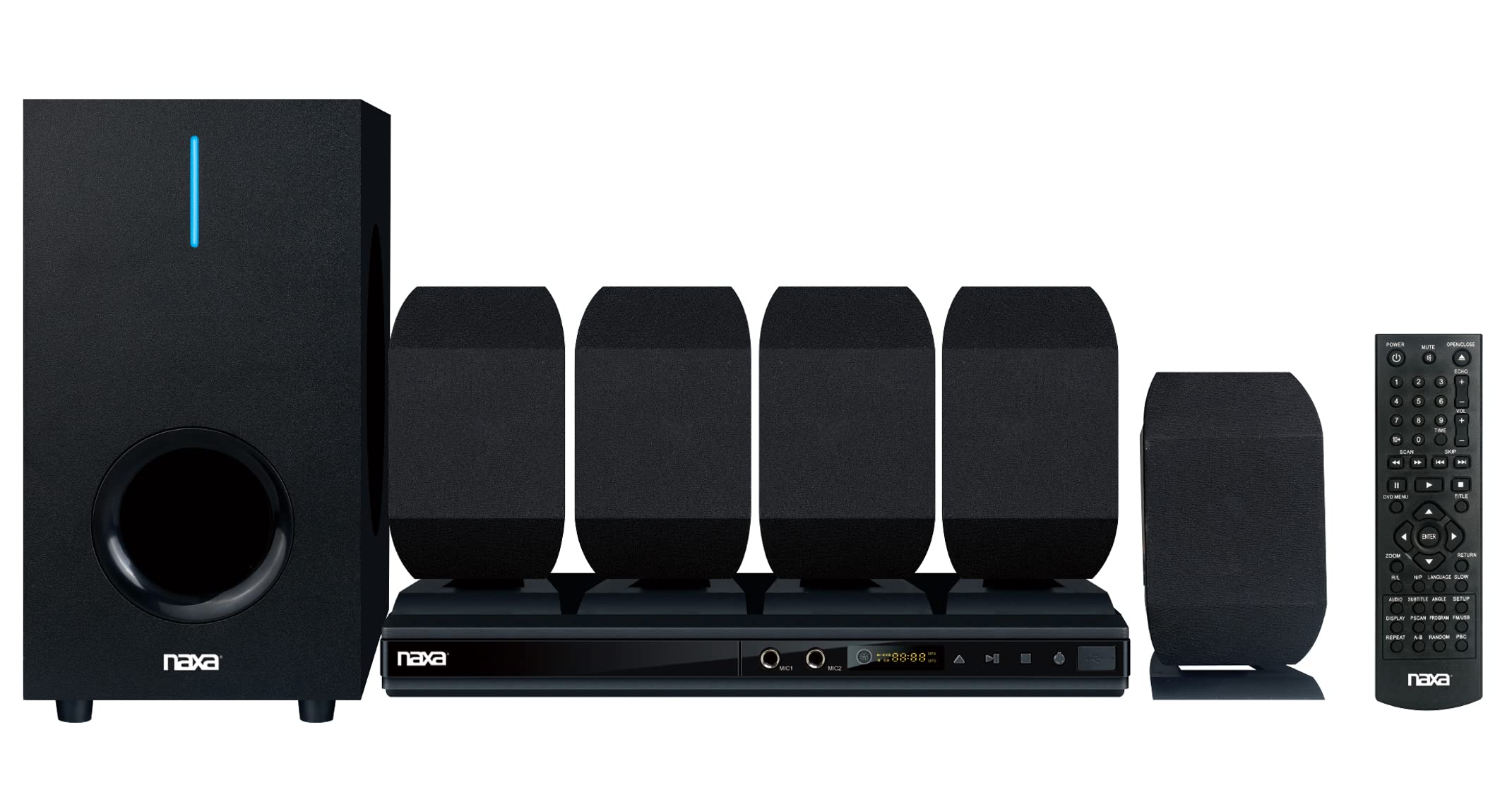 Naxa Nd 864 5.1 Channel High Powered Home Theater Dvd And Karaoke Speaker Surround Sound System, Black