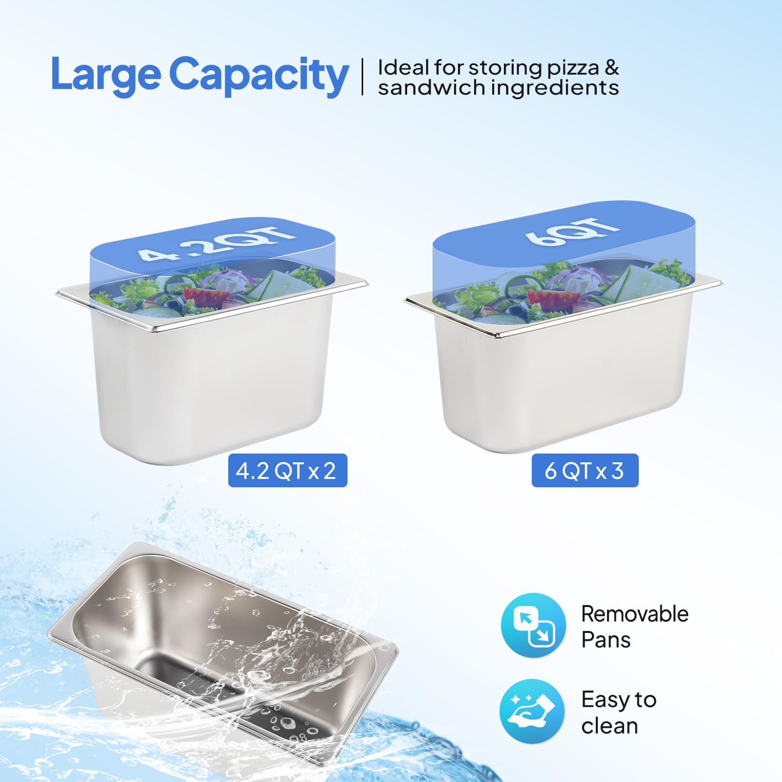 Rovsun 47 Refrigerated Condiment Prep Station Sandwich Prep Table Etl Nsf, 25.1Qt Salad Bar Prep Rail W/Auto Defrost Temp Contro