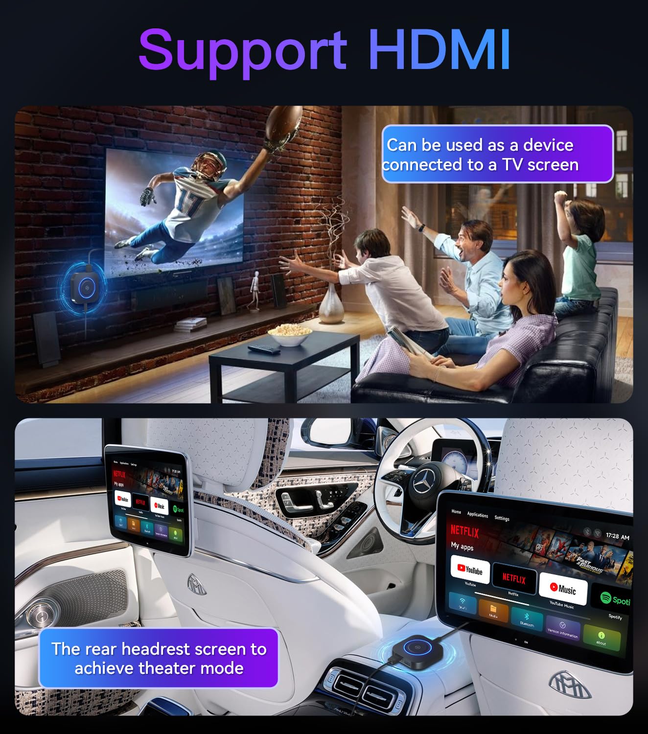 Wireless Carplay/Android Auto Adapter, Magic Box Supports Netfiix/Youtube/Tiktok/Disney+, Apple Carplay/Android Auto Wireless Ad