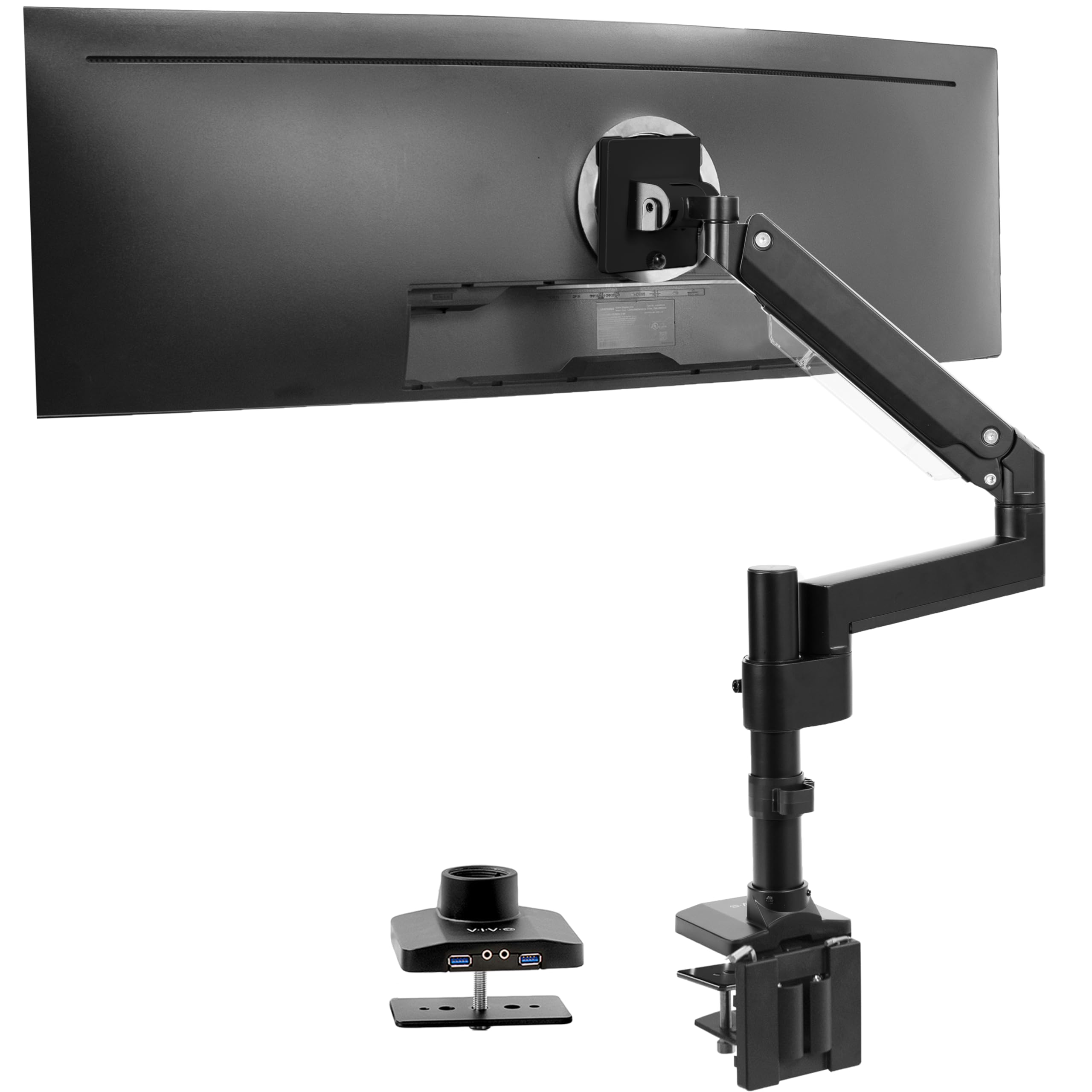 VIVO Premium Aluminum Tall Extended Monitor Arm for Ultrawide Monitors up to 49 inches and 33 lbs, USB Single Desk Mount Stand, Pneumatic Height Adjust, Max VESA 100x100, Black, STAND V101GTU