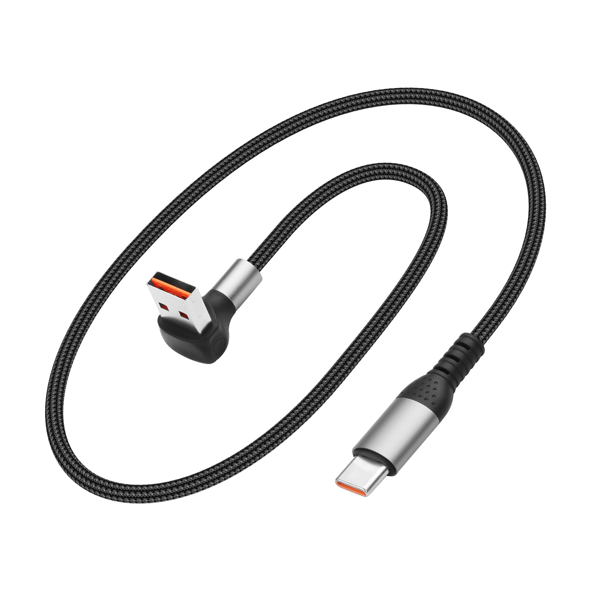 JSADZKJ 90 Degree USB to Type C Cable 6A Fast Charging USB A to USB C Charger Cord Nylon Braided USBC Short Cable for Car Compa