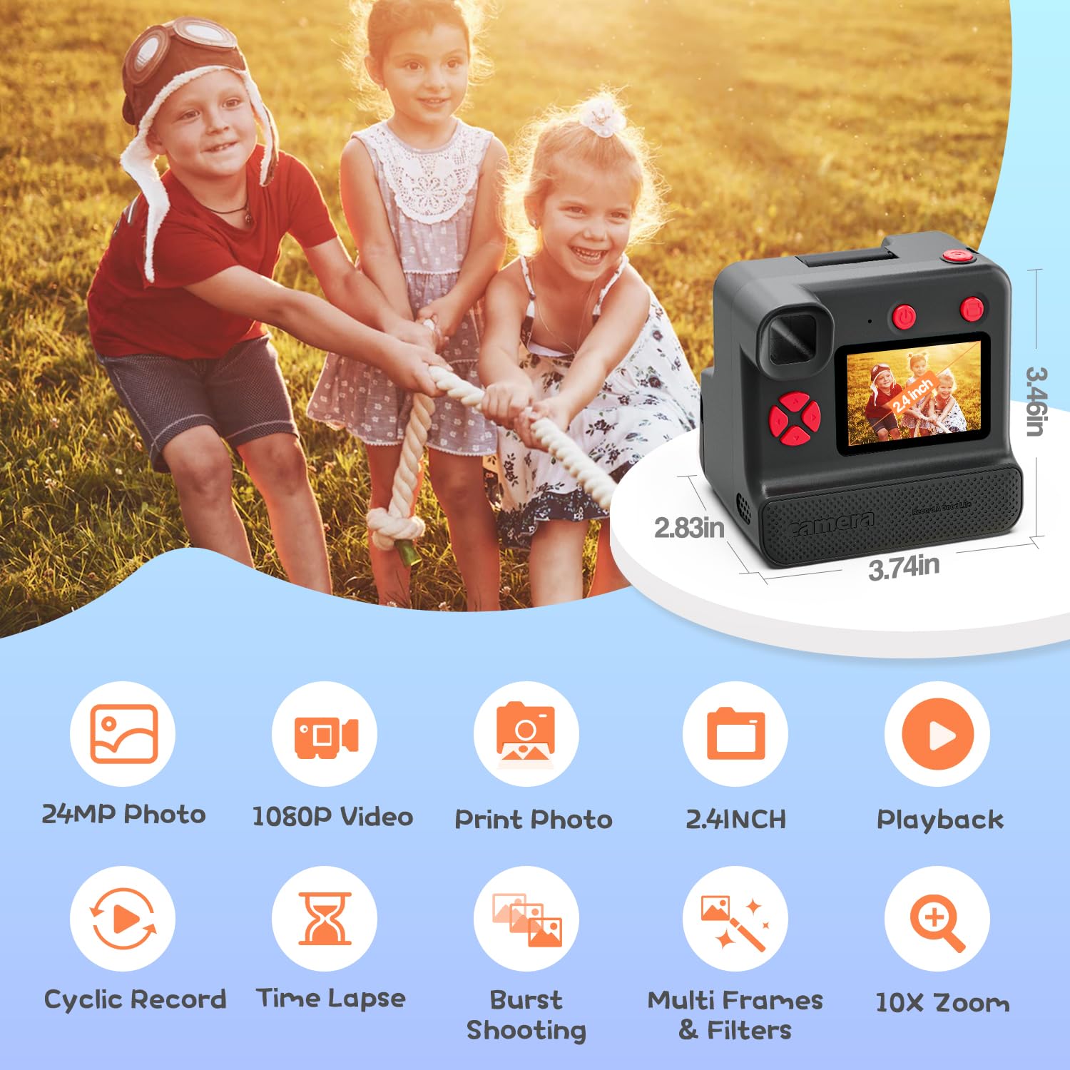 Instant Print Camera For Kids, 1080P Kids Instant Cameras,Hd Digital Video Cameras Toddler 3 Print Paper & 32G Card,Christams Bi