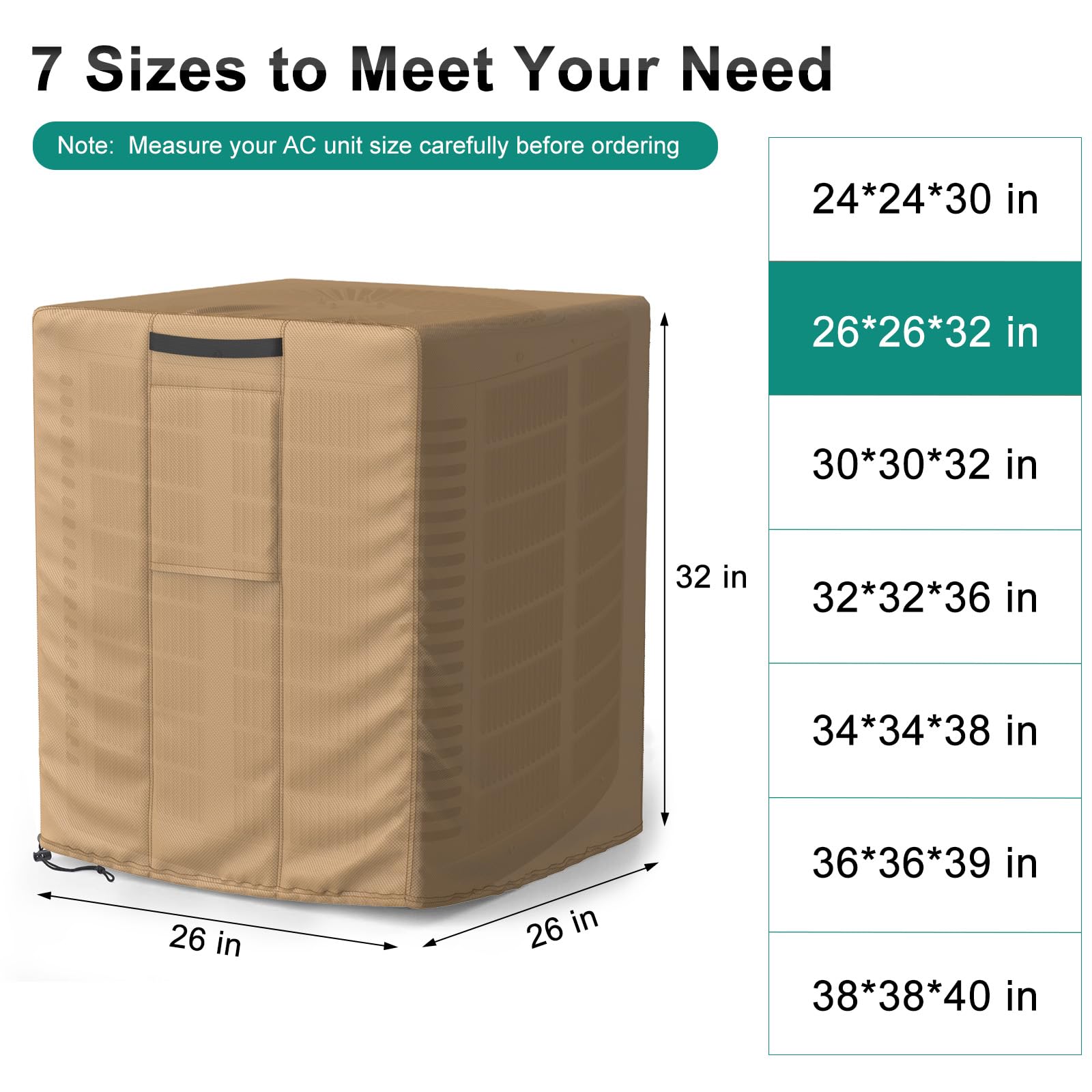 Brosyda Central Large Air Conditioner Cover For Outside Units, Waterproof & Windproof Outdoor Ac Units Cover Brown (26''X26''X32