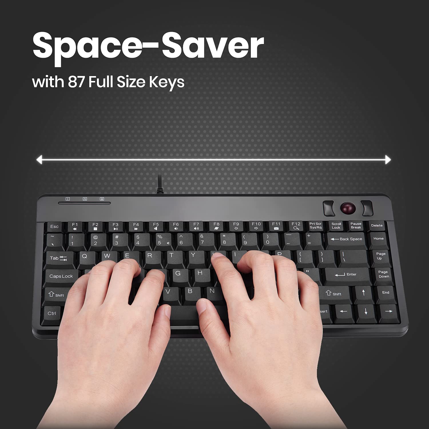 Perixx Periboard 505H Wired Mini Keyboard With Built In Trackball, 0.55 Inch Trackball And 2 Usb Hubs, Black, Us English Layout