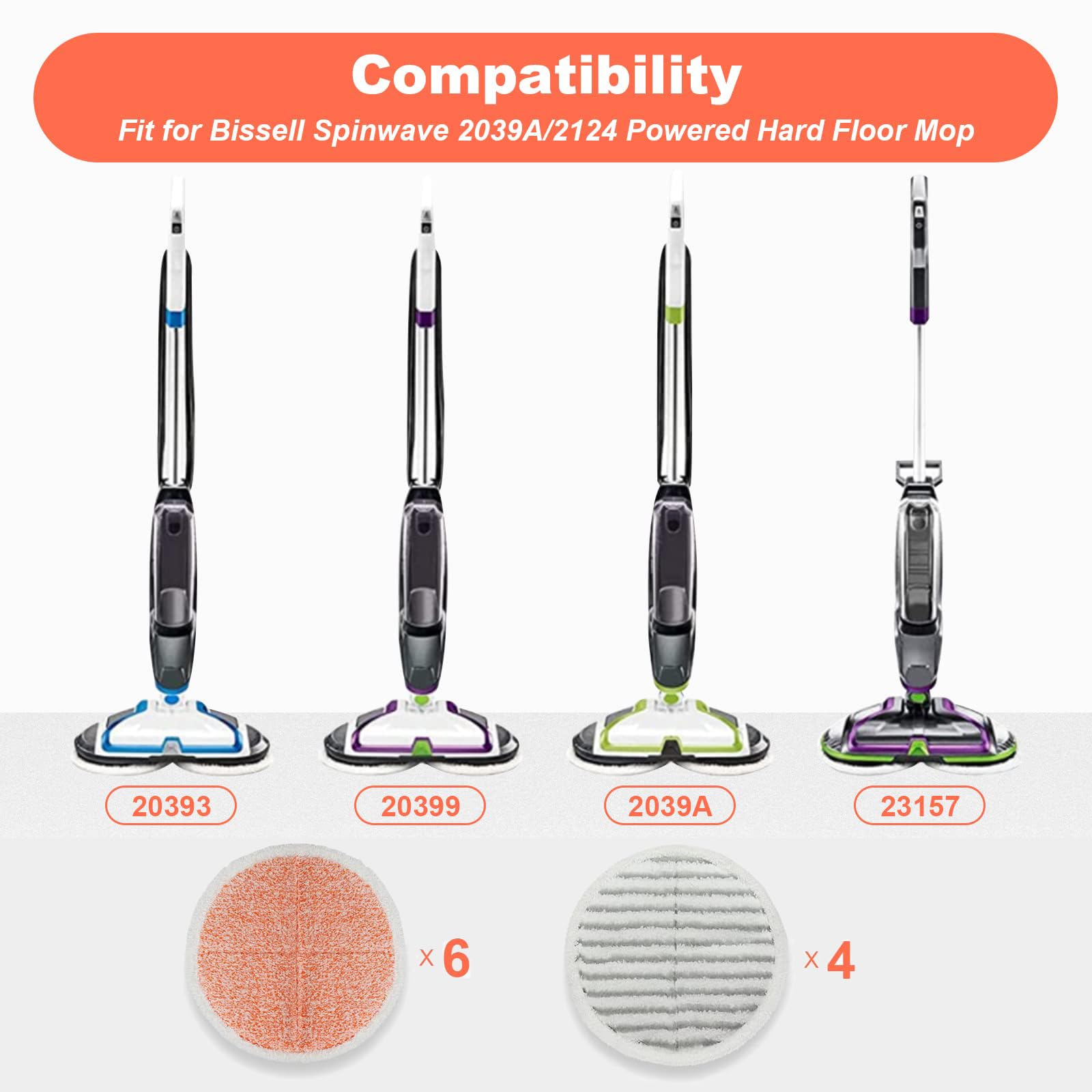 Replacement Pads For Bissell Spinwave Mop: 10 Pads For Bissell Spinwave,Spin Wave,Crosswave Expert/Pet/Cordless Hard Floor 2124