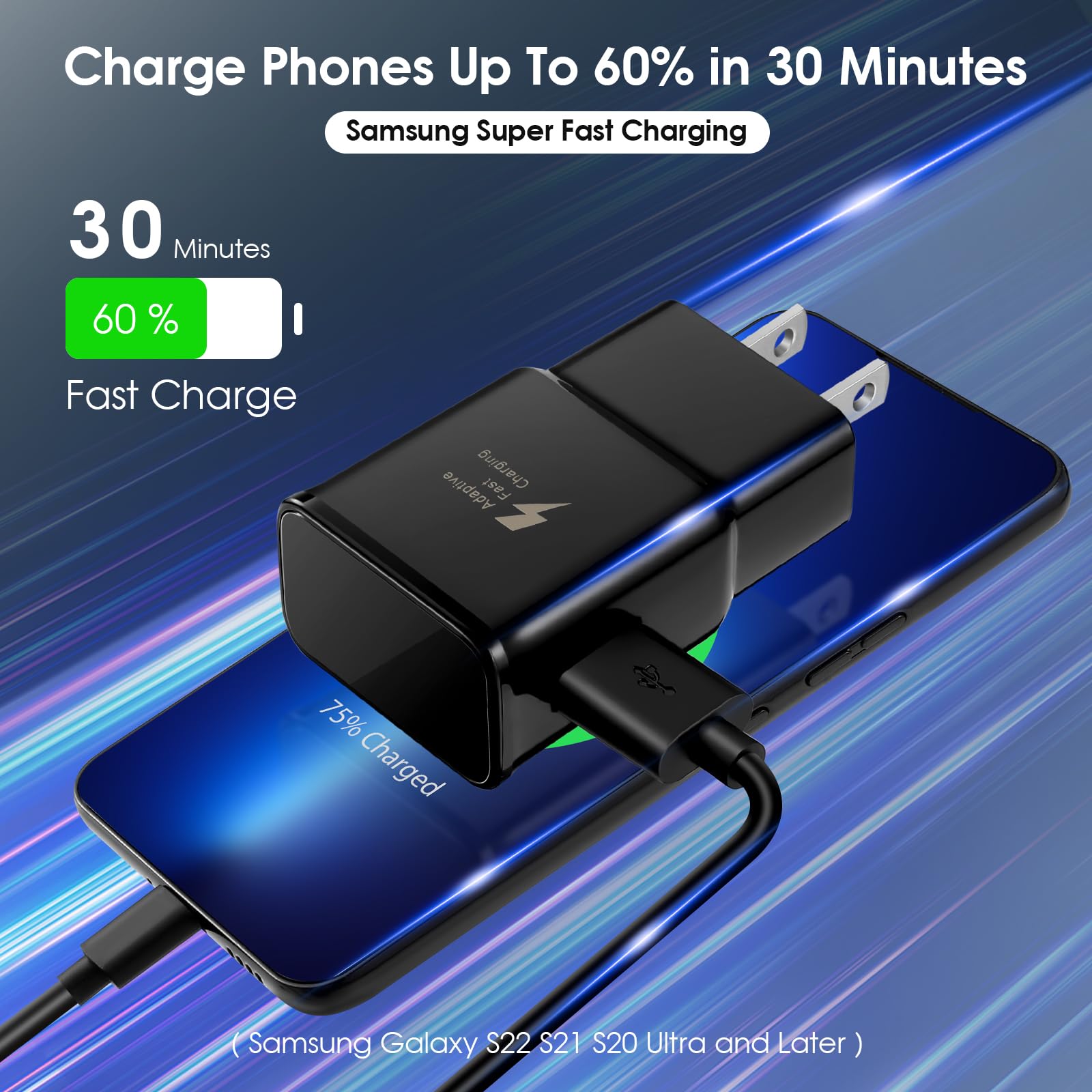 Samsung Adaptive Fast Charging Adapter Quick Charge Charging Block Wall Charger Plug Compatible Samsung Galaxy S24/S24 Ultra/S23/S23 Ultra/S22/S21/S20/S10/S9/S8/S7/S6 Edge/Note 10 9 8/Lg(4 Pack)