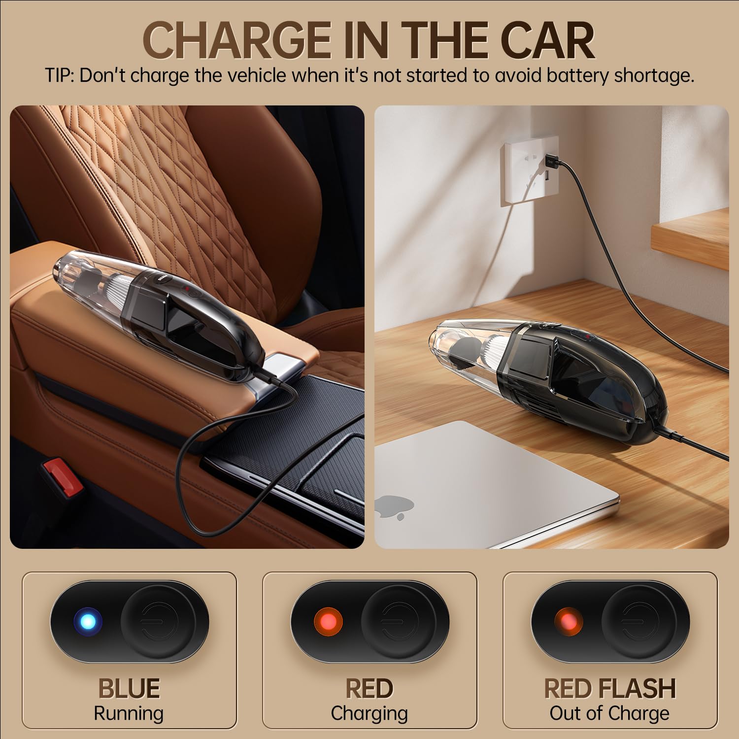 Eguink Handheld Vacuum Cordless 7000Pa Suction | Car Vacuum Portable With 650Ml Dustbin | 1.43Lbs Ultra-Light | 25-Min Runtim |