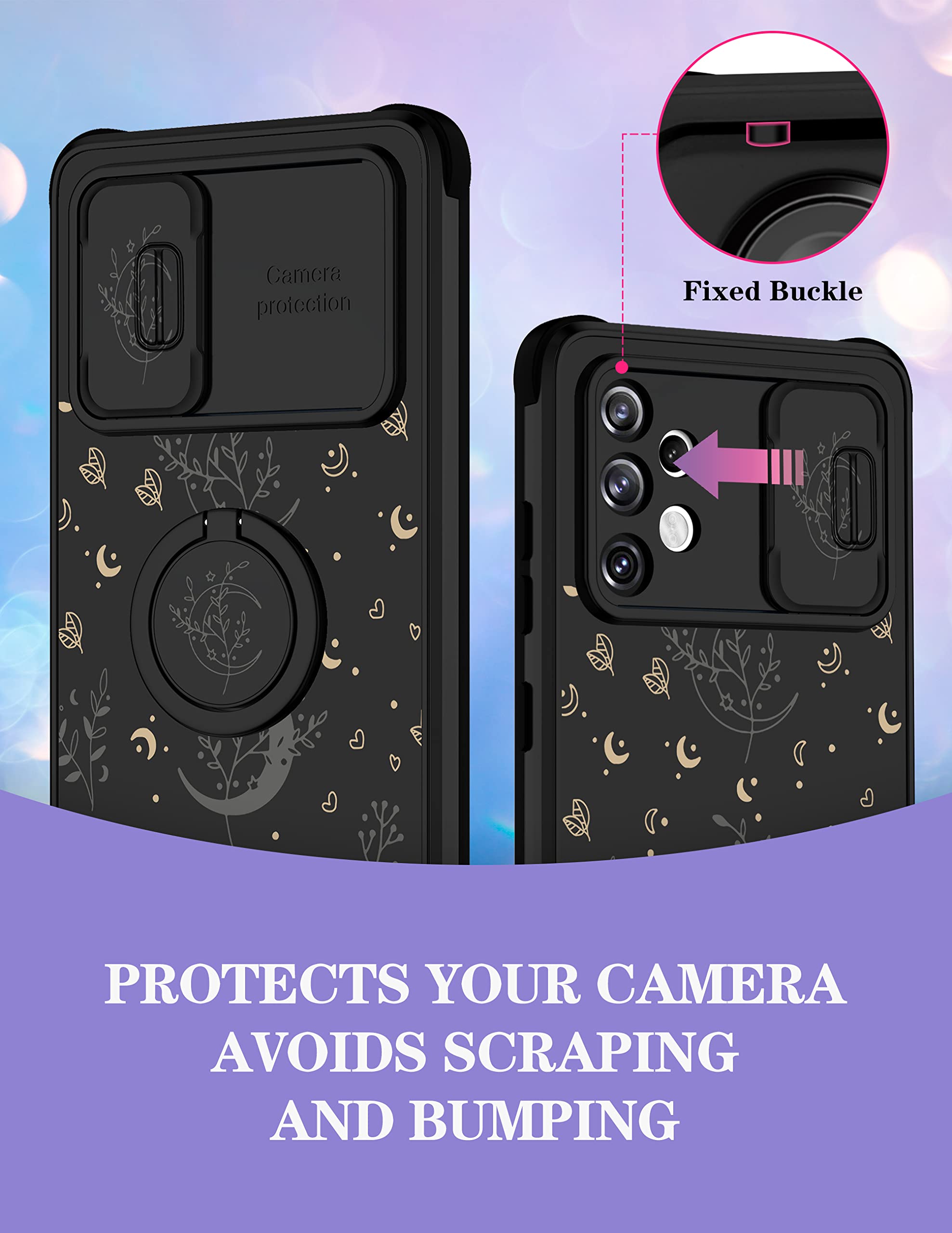 Goocrux (2In1 For Samsung Galaxy A32 5G Case Moon Plants Women Girls Cute Phone Cover Flower Heart Stars Space Design With Slide