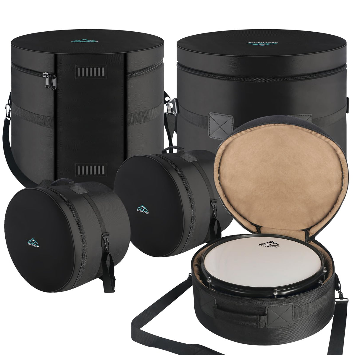 EASTROCK 5-Piece Drum Bag Set for 12'' Tom, 10'' Tom, 14'' Snare, 16'' Floor Tom, 22'' Bass Drum, Drum Cases (5pc Fusion Set)