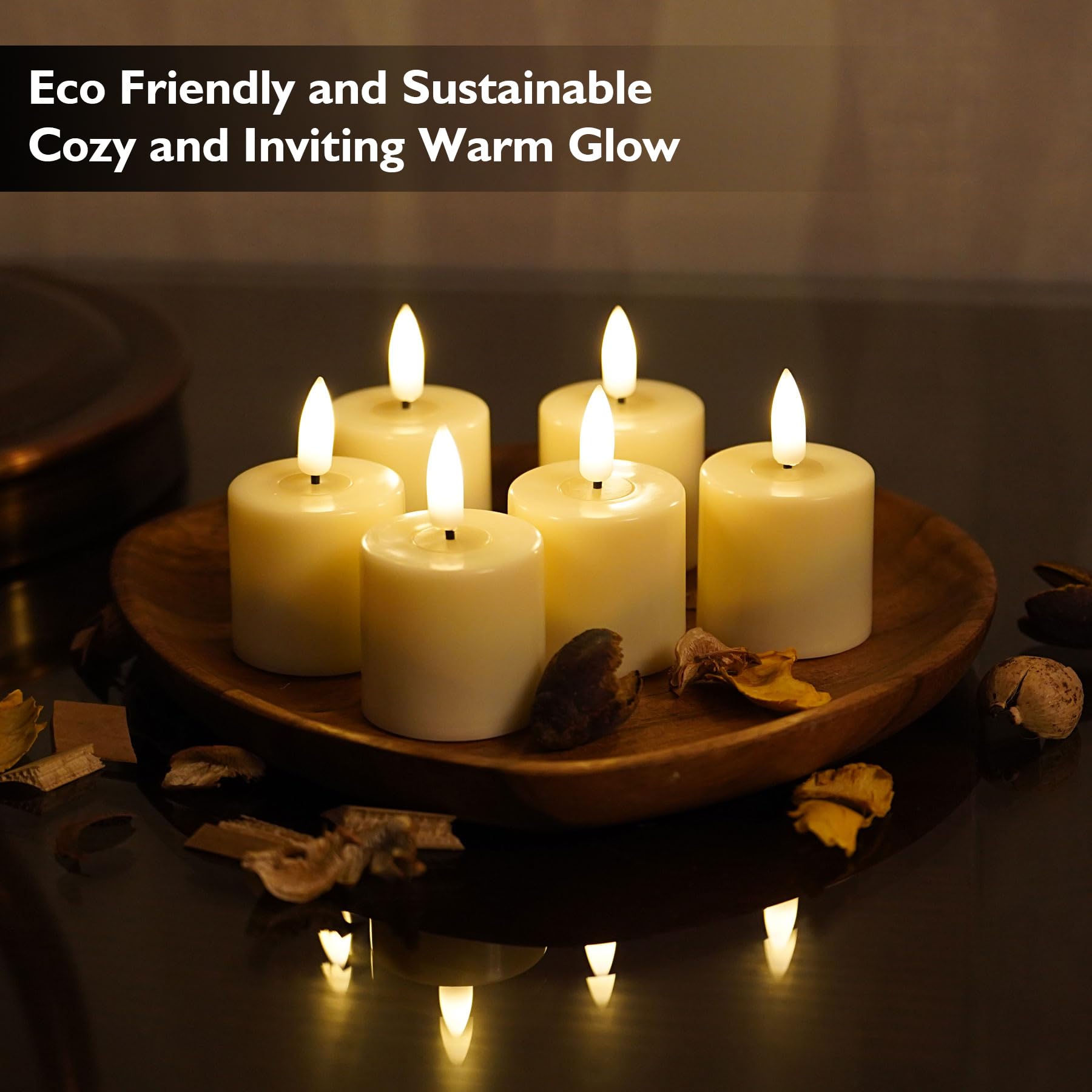 Rhytsing 6 Rechargeable Flameless Votive Candles With Timer For Home Decor, Led Faux Battery Operated Tealight Candles With Char