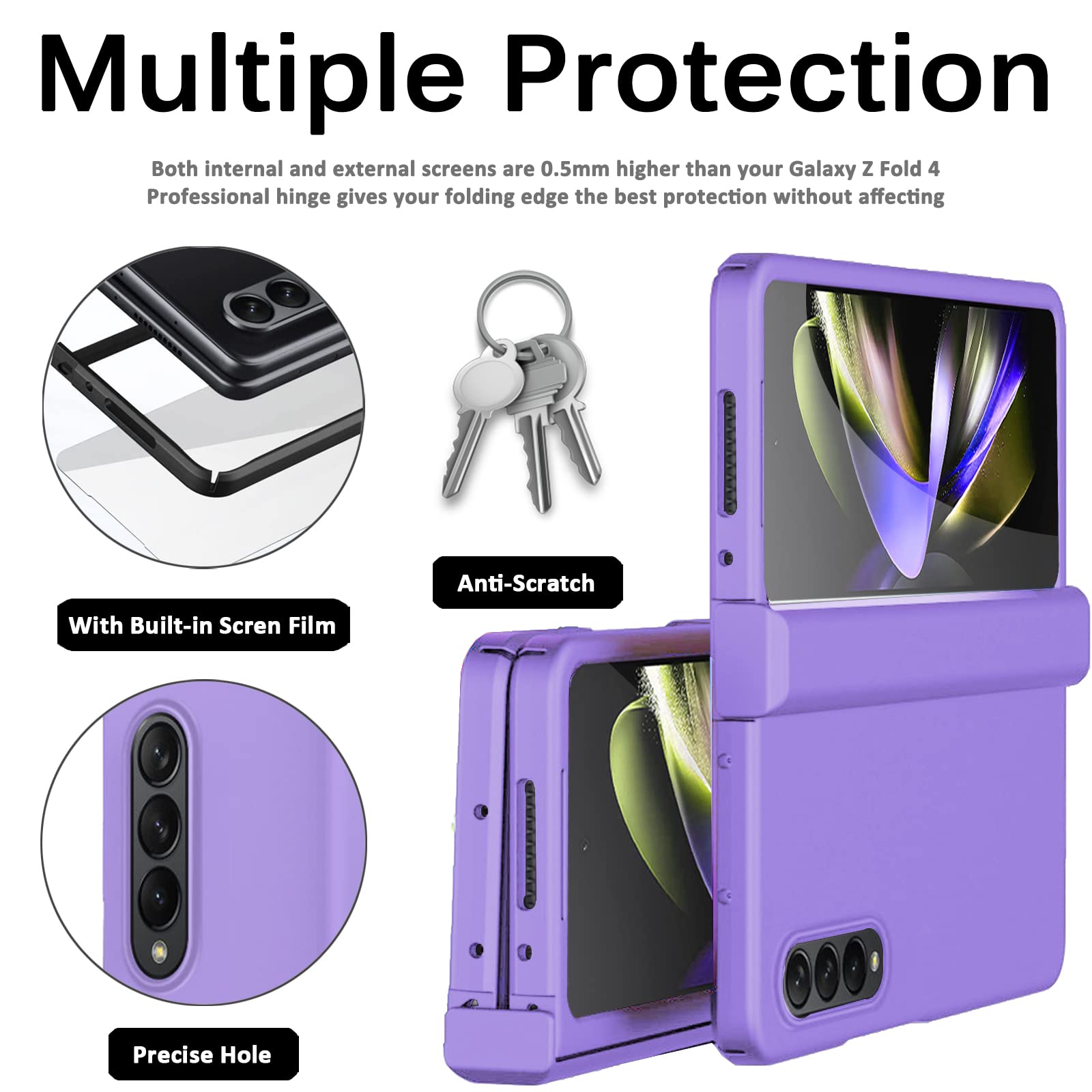 Miimall Samsung Galaxy Z Fold 4 5G Hinged Protector Case with Screen Protector Hard PC Violet