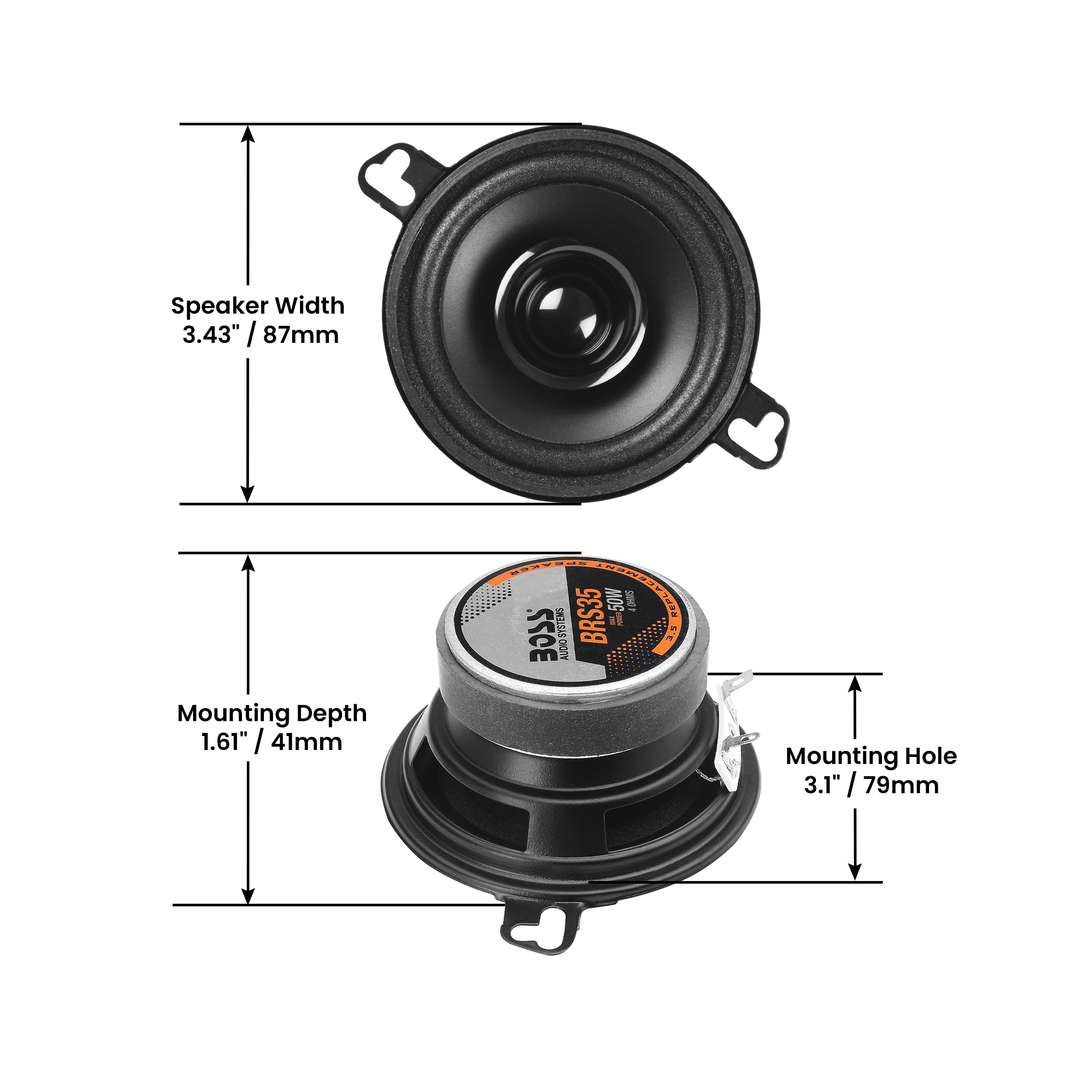 Boss Audio Systems Brs35 3.5 Inch Replacement Car Door Speakers   50 Watts Max, Sold Individually, Use With Stereo And Tweeters