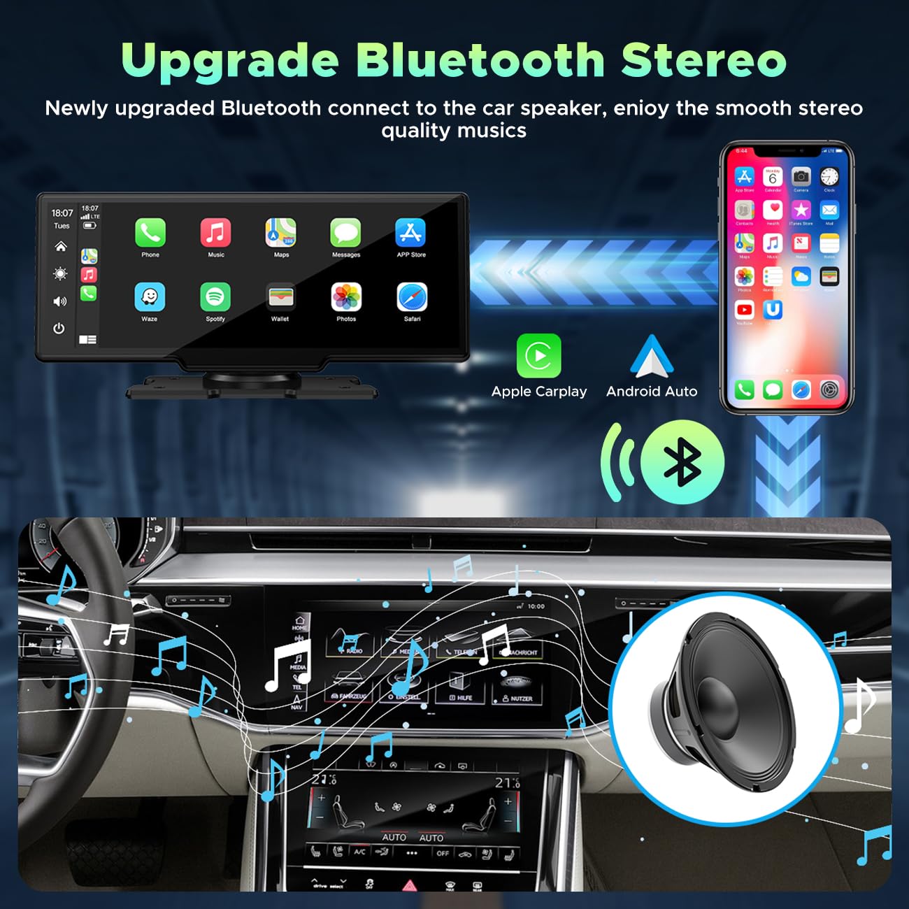Lamtto 9.26'' Wireless Car Stereo Apple Carplay With 2.5K Dash Cam, 1080P Backup Camera, Portable Touchscreen Gps Navigation For
