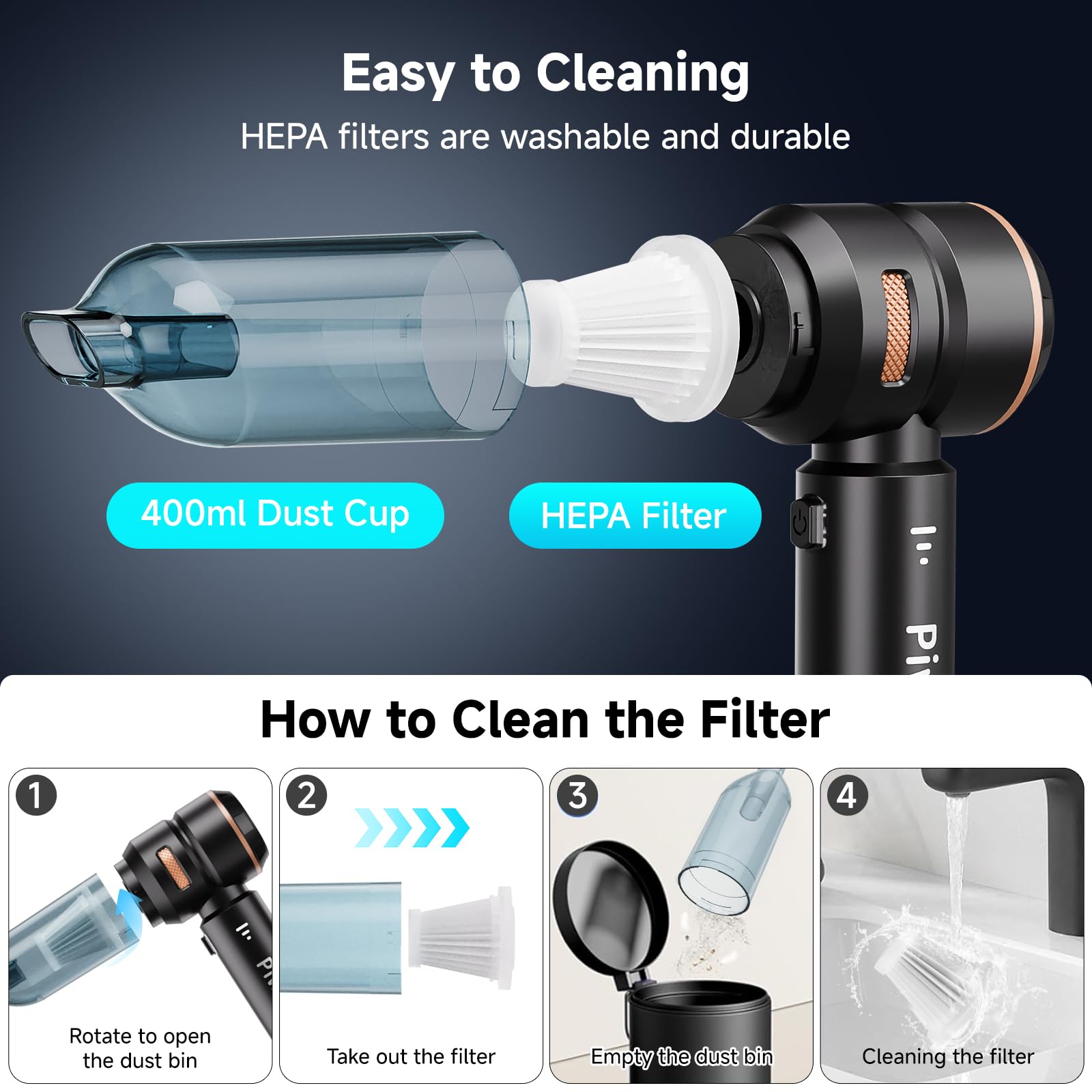 Handheld Vacuum Cordless, Car Vacuum Cleaner With Brushless Motor, Strong Suction Vacuum & Compressed Air Dusters With Led Light