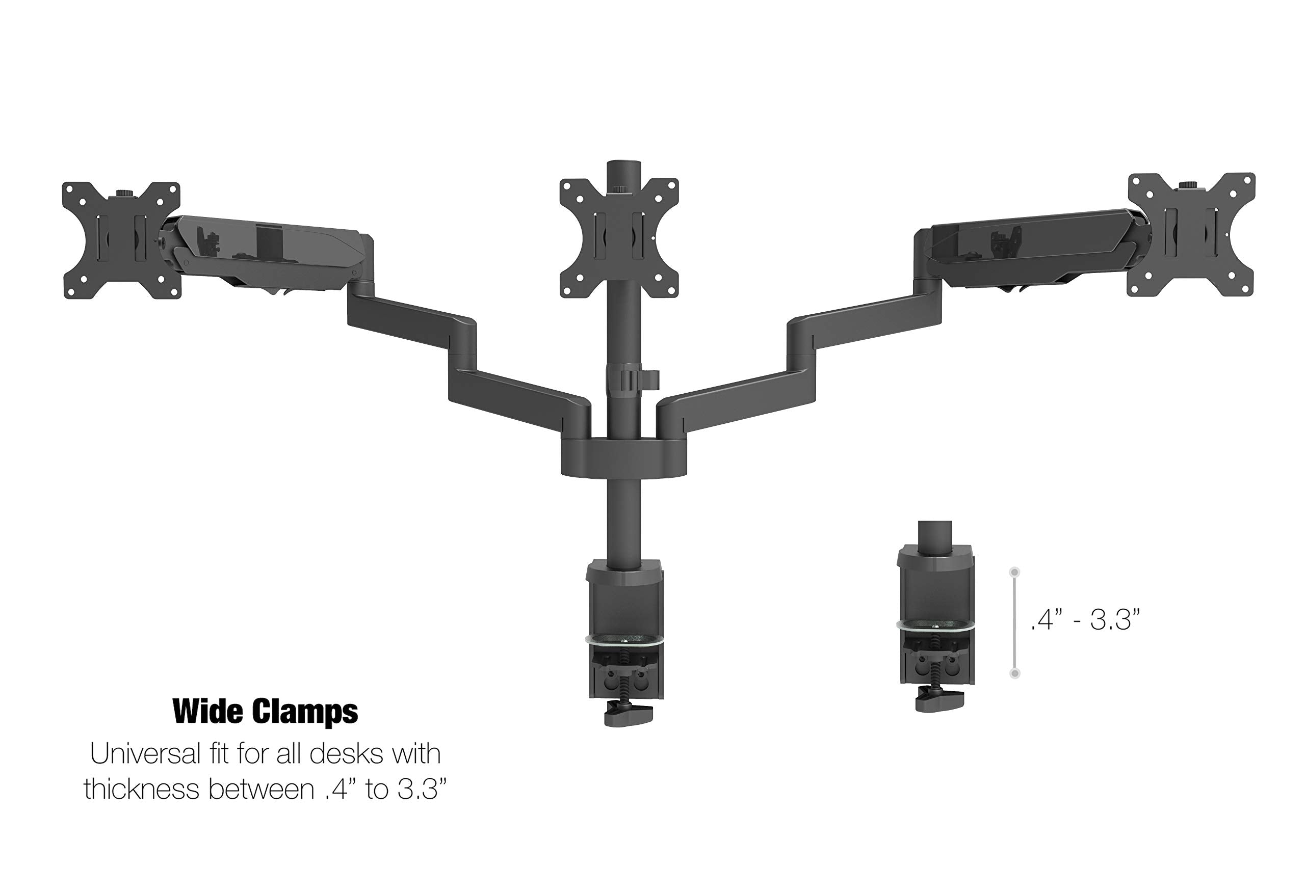 Techorbits Triple Monitor Mount   Three Arms Computer Screen Stand   Full Motion Articulating Gas Springs For 3 Screens   Universal Fit For 13'   27' Screens