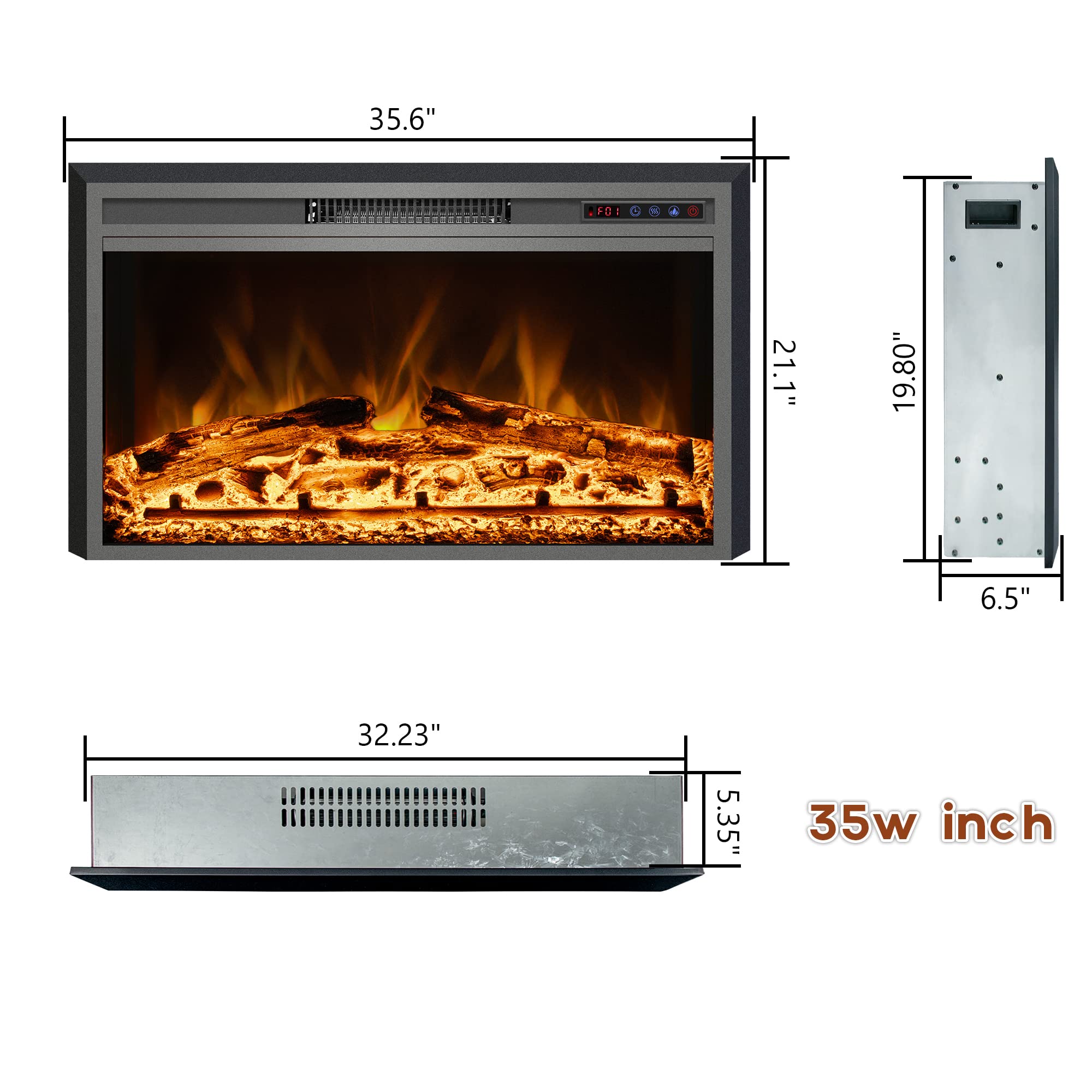 Kentsky Trim Kit For 35.6'' W X 27.5'' H Electric Fireplace Inserts