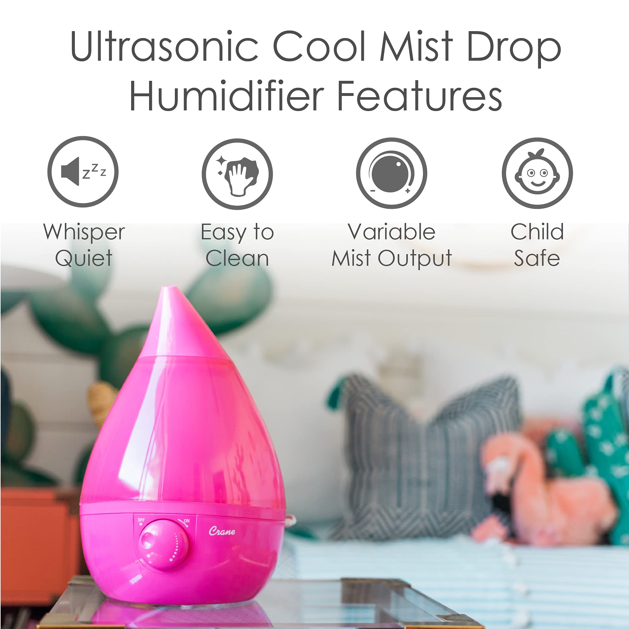 Crane Ultrasonic Humidifiers For Bedroom And Office, 1 Gallon Cool Mist Air Humidifier For Large Room And Home, Humidifier Filte