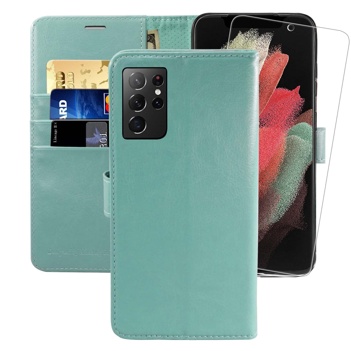Monasay Galaxy S21 Ultra 5G Wallet Case, 6.8 Inch [Screen Protector Included][Rfid Blocking] Flip Folio Leather Cell Phone Cover