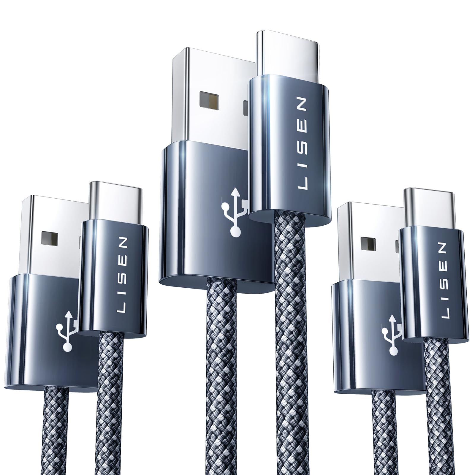 Lisen Usb A To Usb C Cable [3.3Ft+6.6Ft+10Ft, 3 Pack] 3.2A Fast Charging Cord Type C Durable Braided Usb C Cable Compatible With