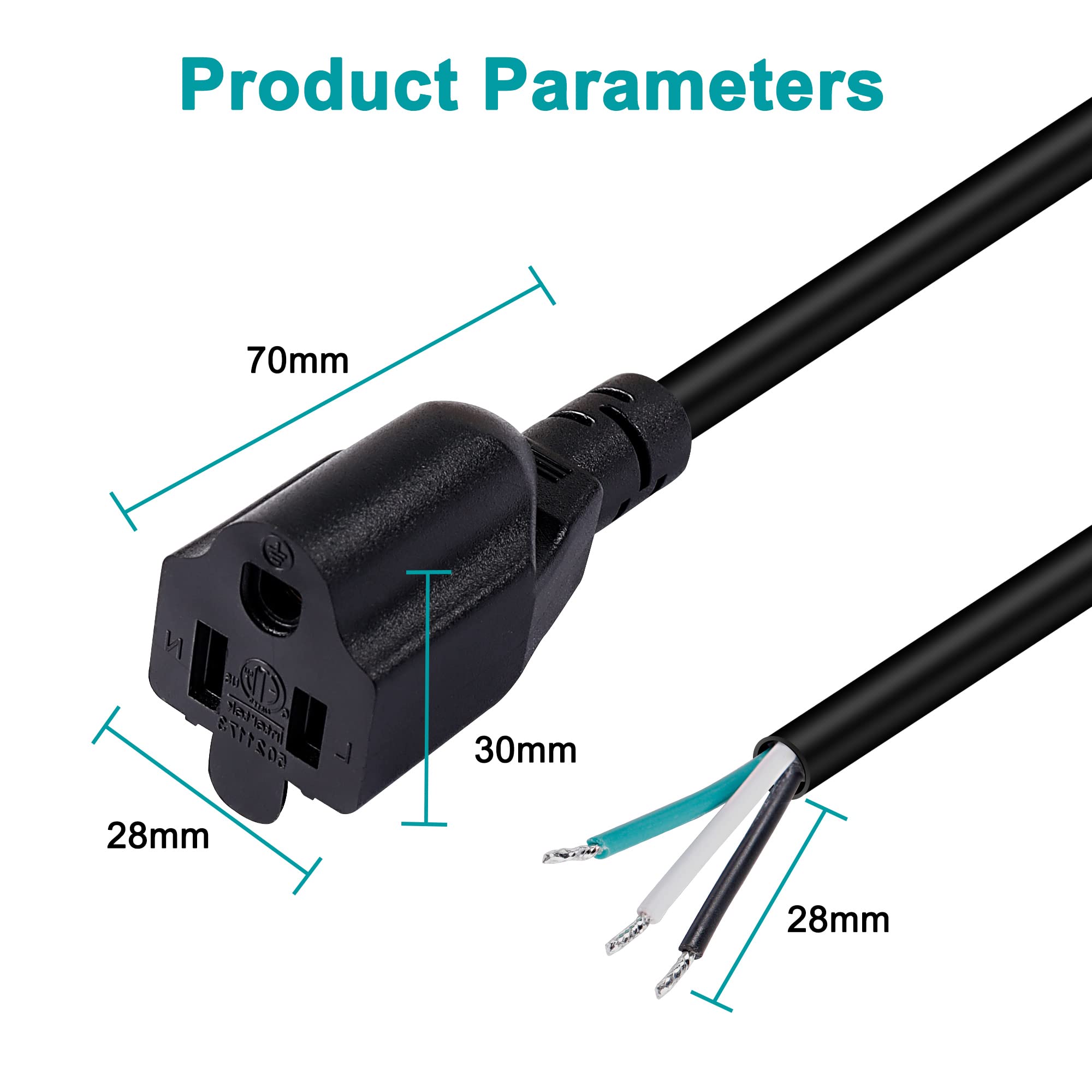 Meiriyfa 18 Gauge 3 Prong Female Nema 5 15 Plug Heavy Duty Cord Us Sjt Replacement Power Supply Cable 10A 110V 115V 120V Pigtail