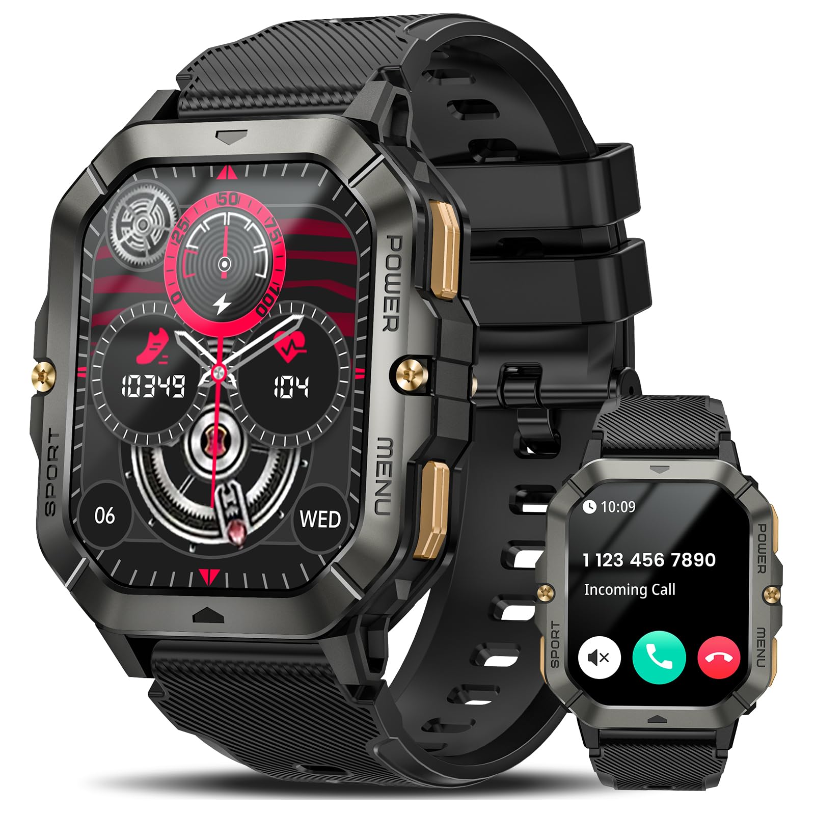 Military Smart Watches For Men (Answer/Make Calls), Waterproof Rugged Fitness Tracker With Blood Pressure/Heart Rate/Spo2/Sleep,